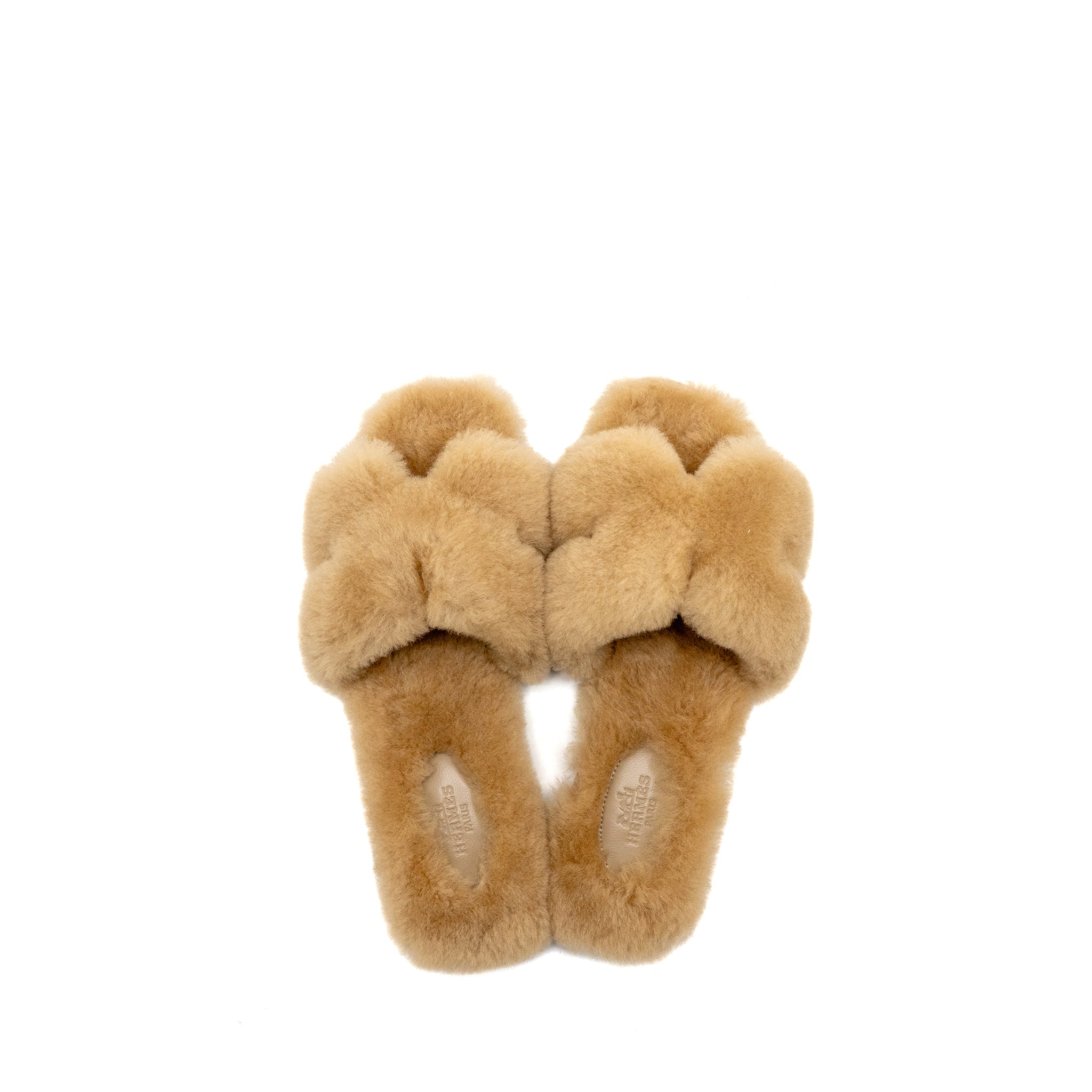HERMES ORAN SANDALS SHEARLING LIGHT BEIGE