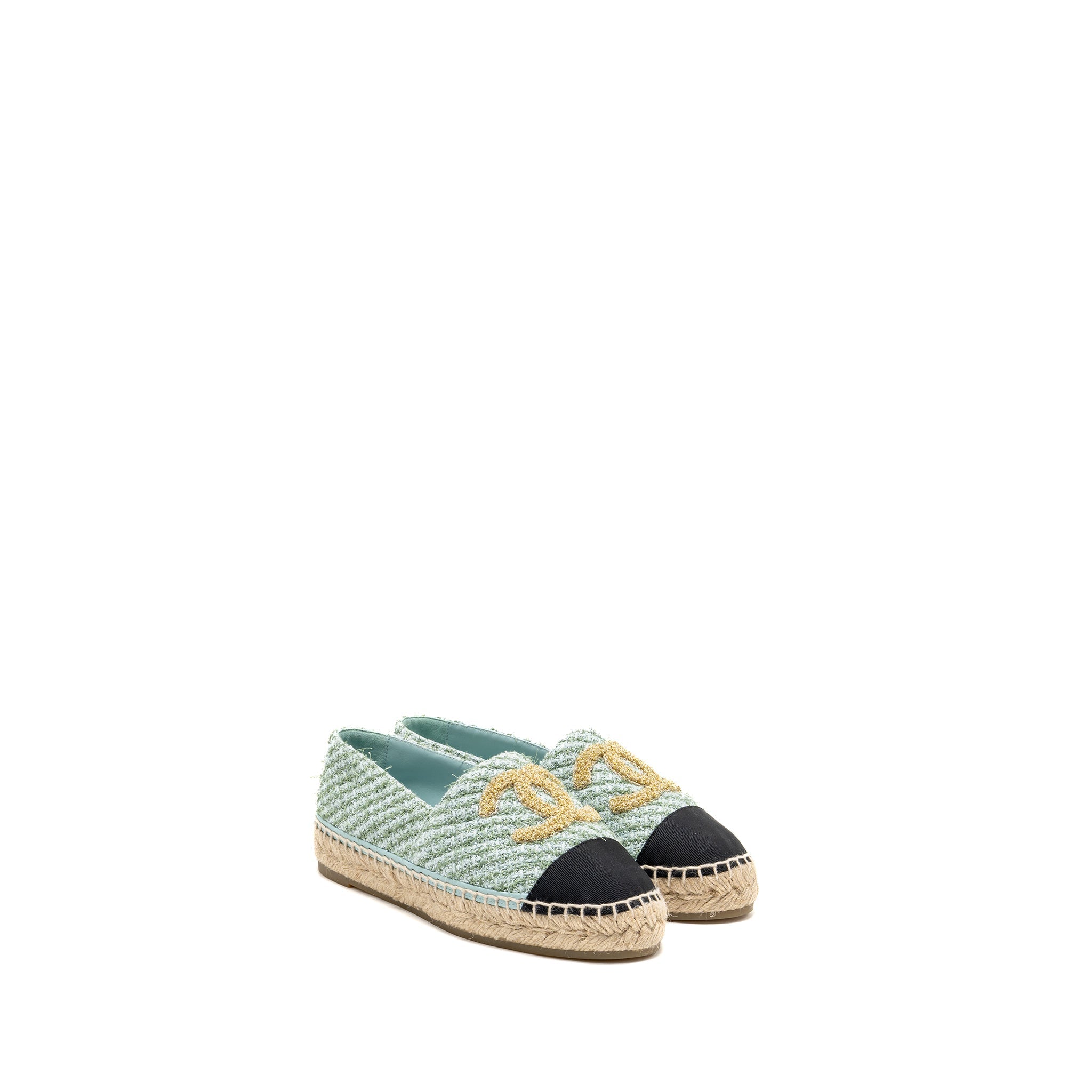 CHANEL 23S ESPADRILLES TWEED/GROSGRAIN LIGHT BLUE/GREEN/BLACK