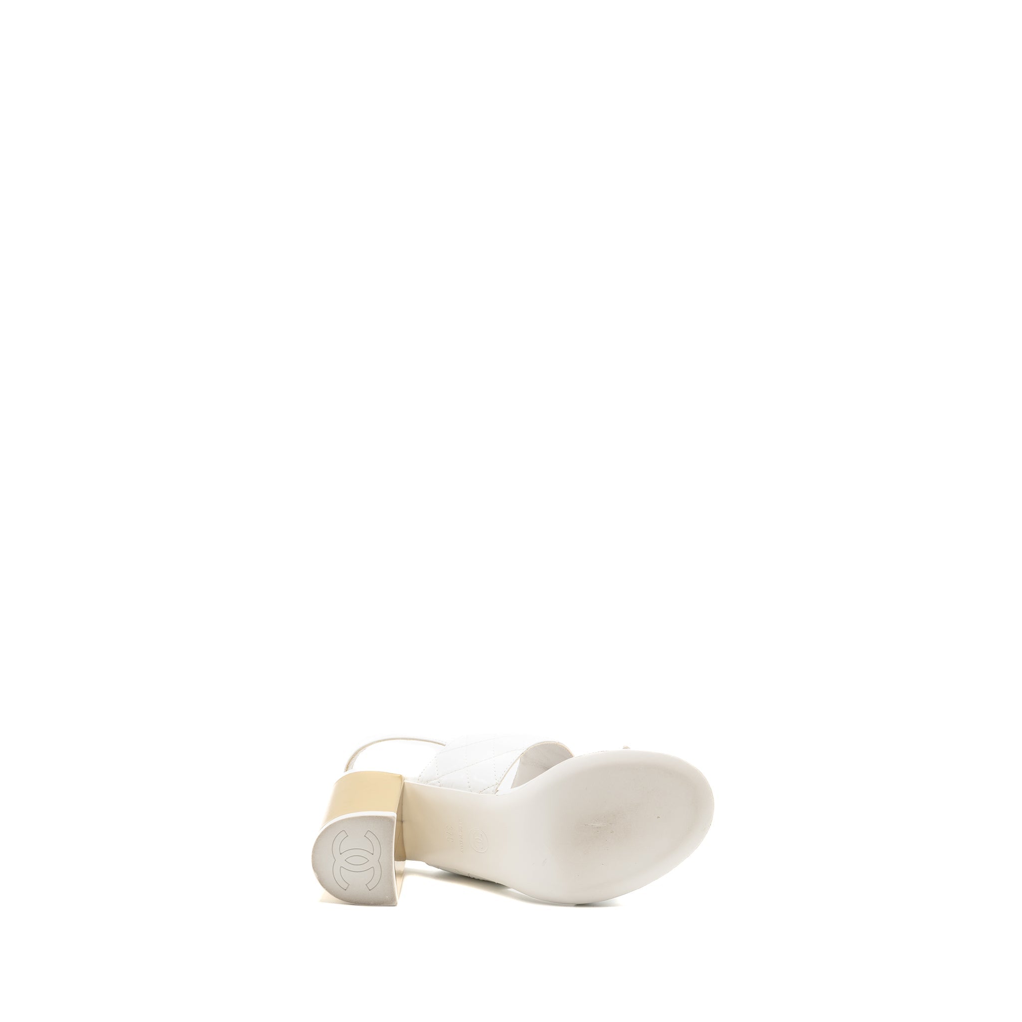 CHANEL 23P CC LOGO SANDALS PATENT GOATSKIN WHITE GHW