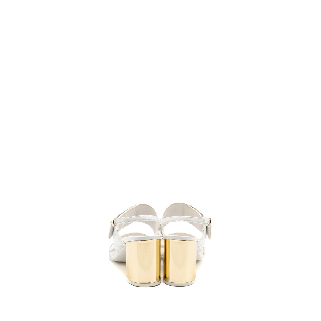 CHANEL 23P CC LOGO SANDALS PATENT GOATSKIN WHITE GHW