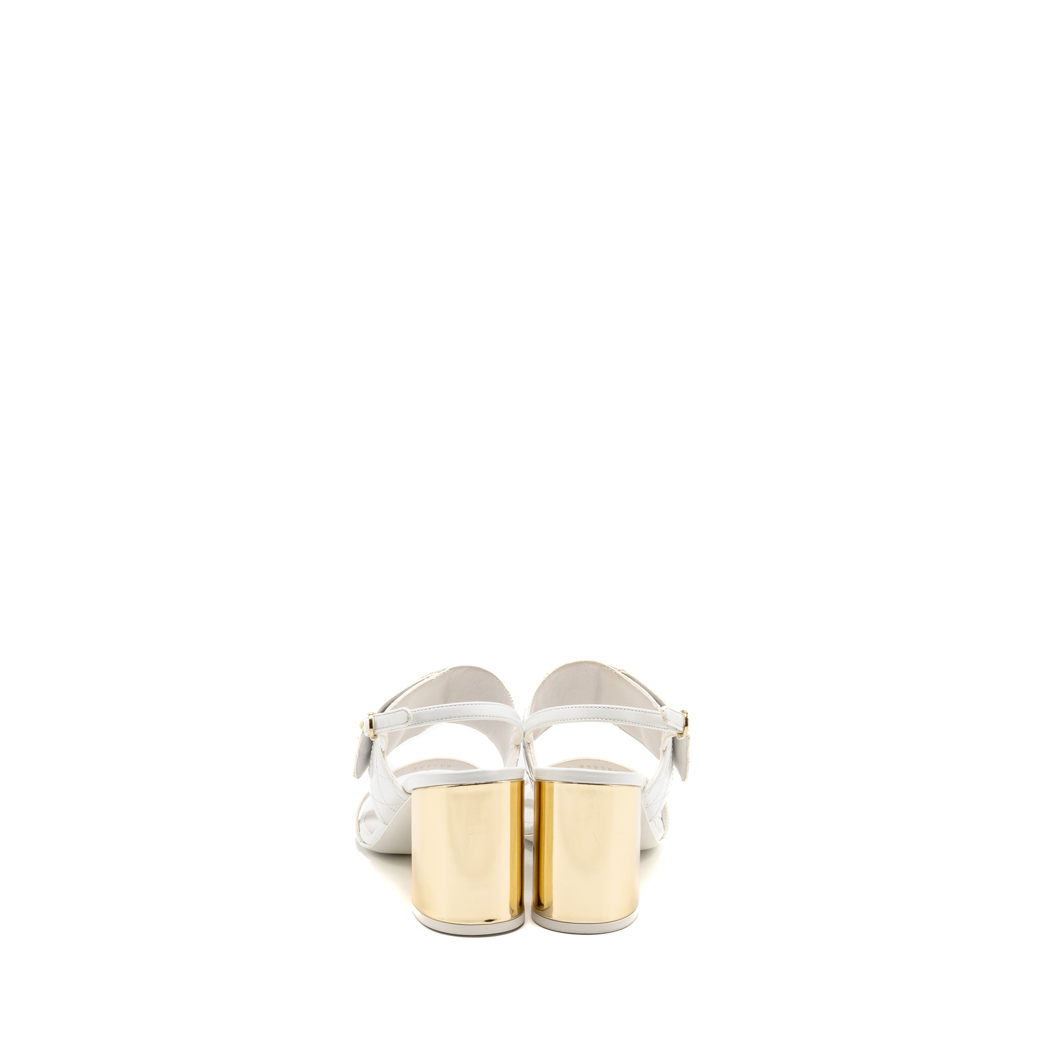 CHANEL 23P CC LOGO SANDALS PATENT GOATSKIN WHITE GHW