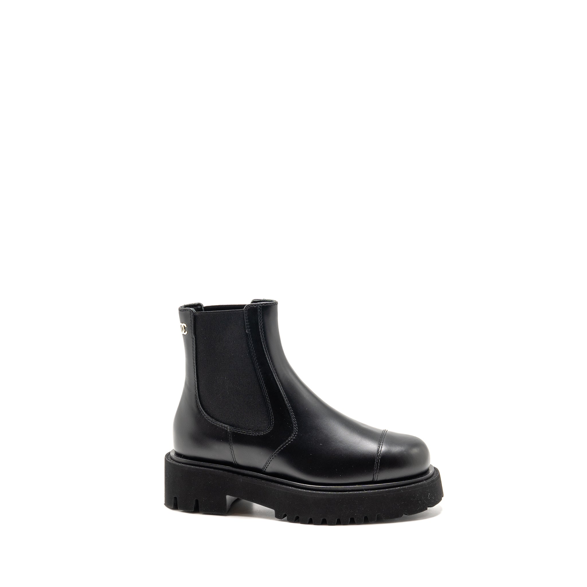 CHANEL 24B CC LOGO SHORT BOOTS CALFSKIN BLACK