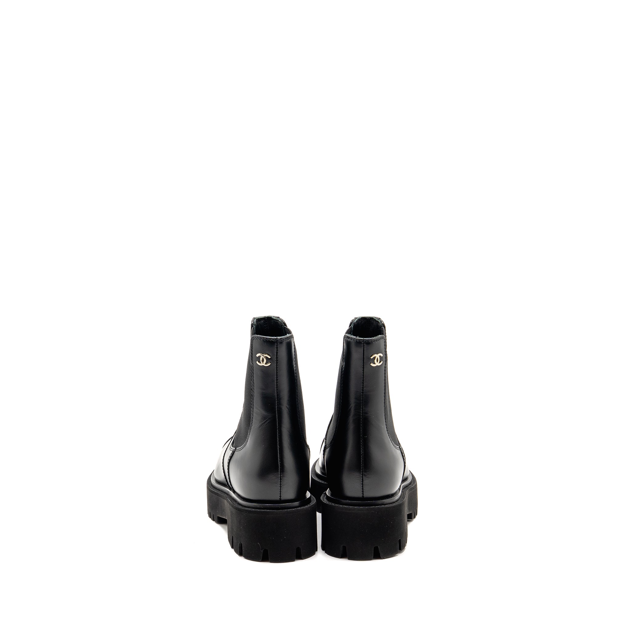 CHANEL 24B CC LOGO SHORT BOOTS CALFSKIN BLACK