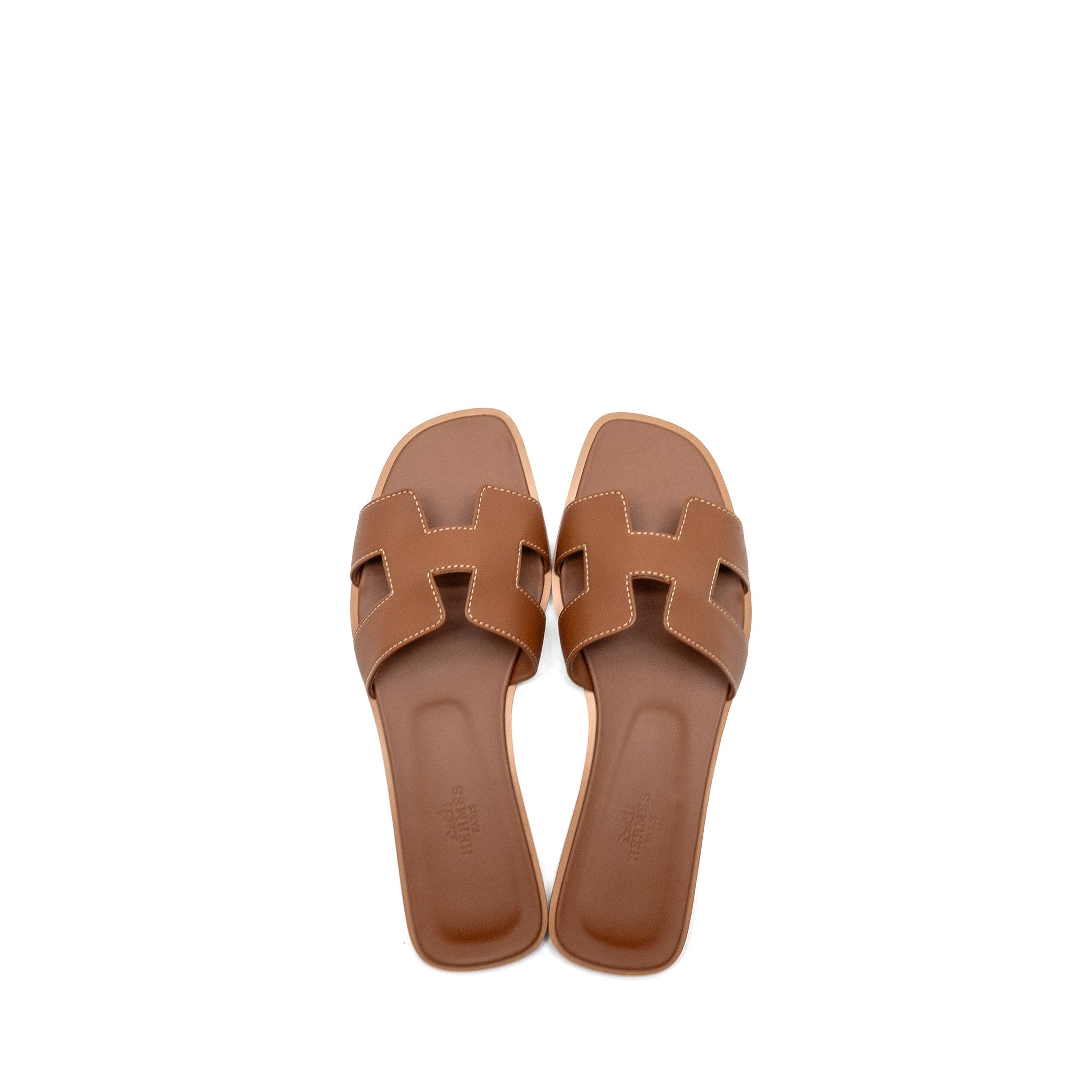 HERMES ORAN SANDAL BOX CALFSKIN GOLD