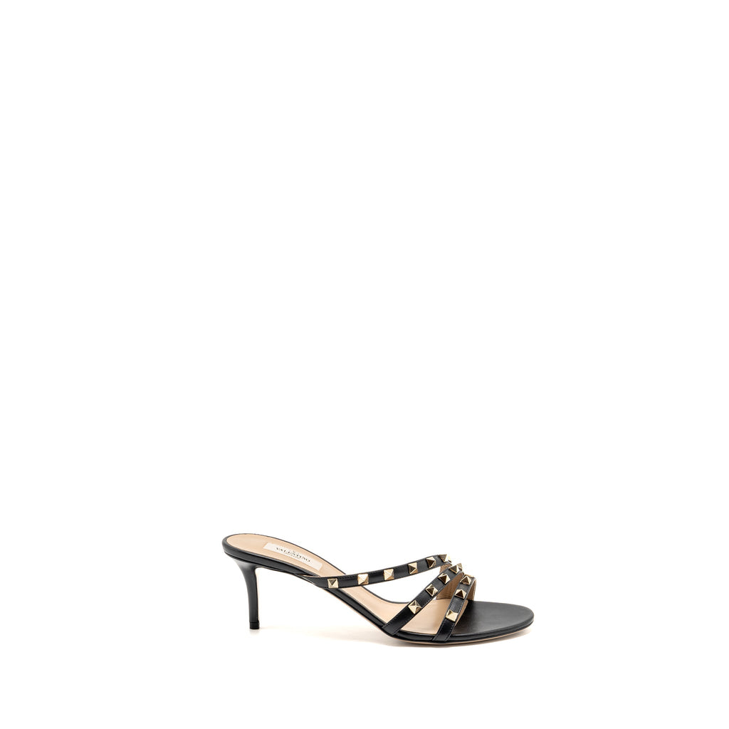 VALENTINO GARAVANI ROCKSTUD HEELS SANDALS LEATHER BLACK LGHW
