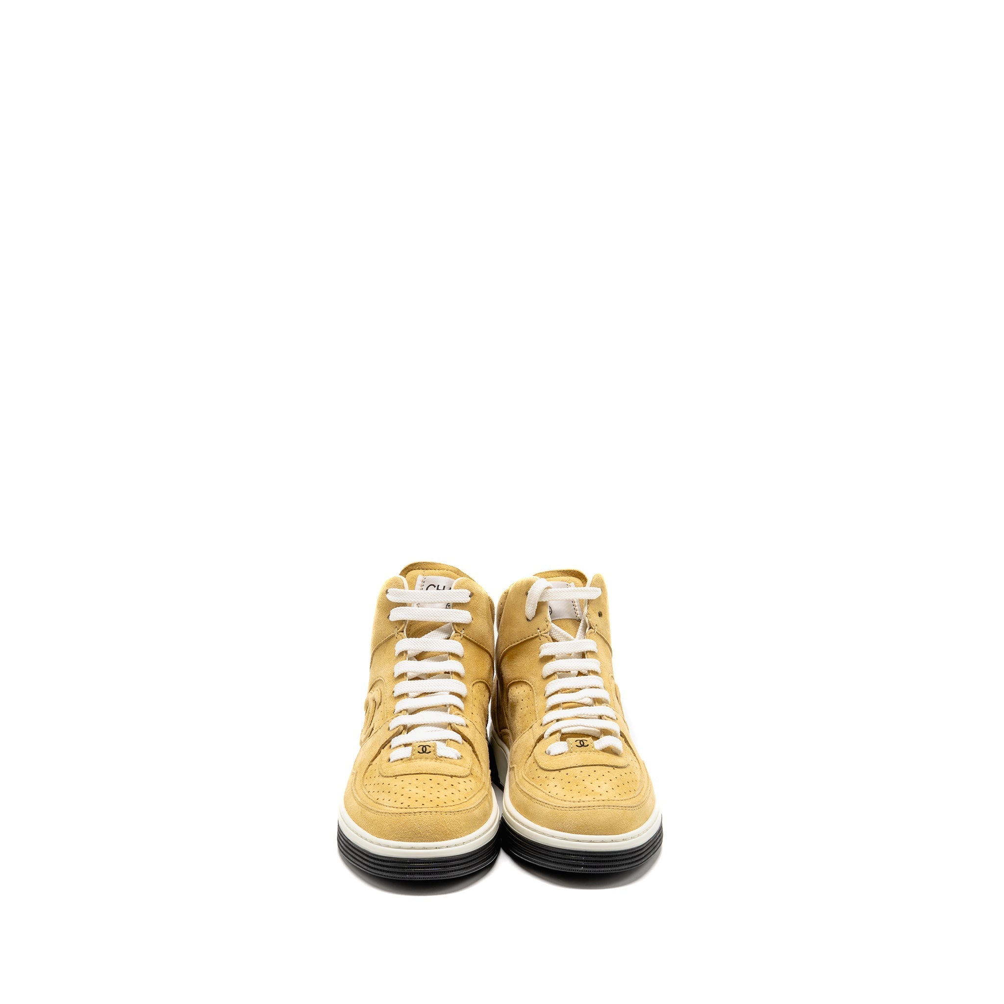 CHANEL 23A CC LOGO HIGH-TOP SNEAKERS SUEDE KIDSKIN DARK BEIGE