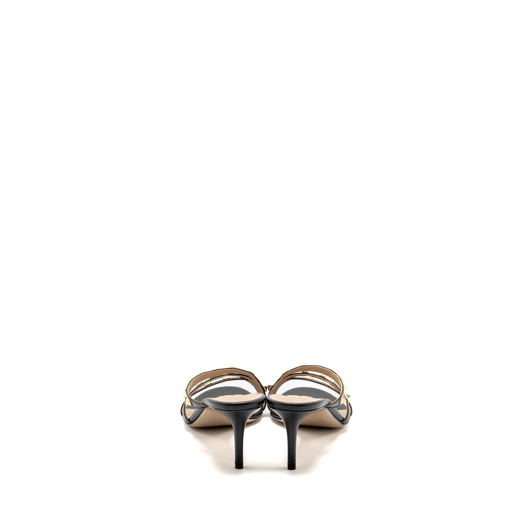 VALENTINO GARAVANI ROCKSTUD HEELS SANDALS LEATHER BLACK LGHW