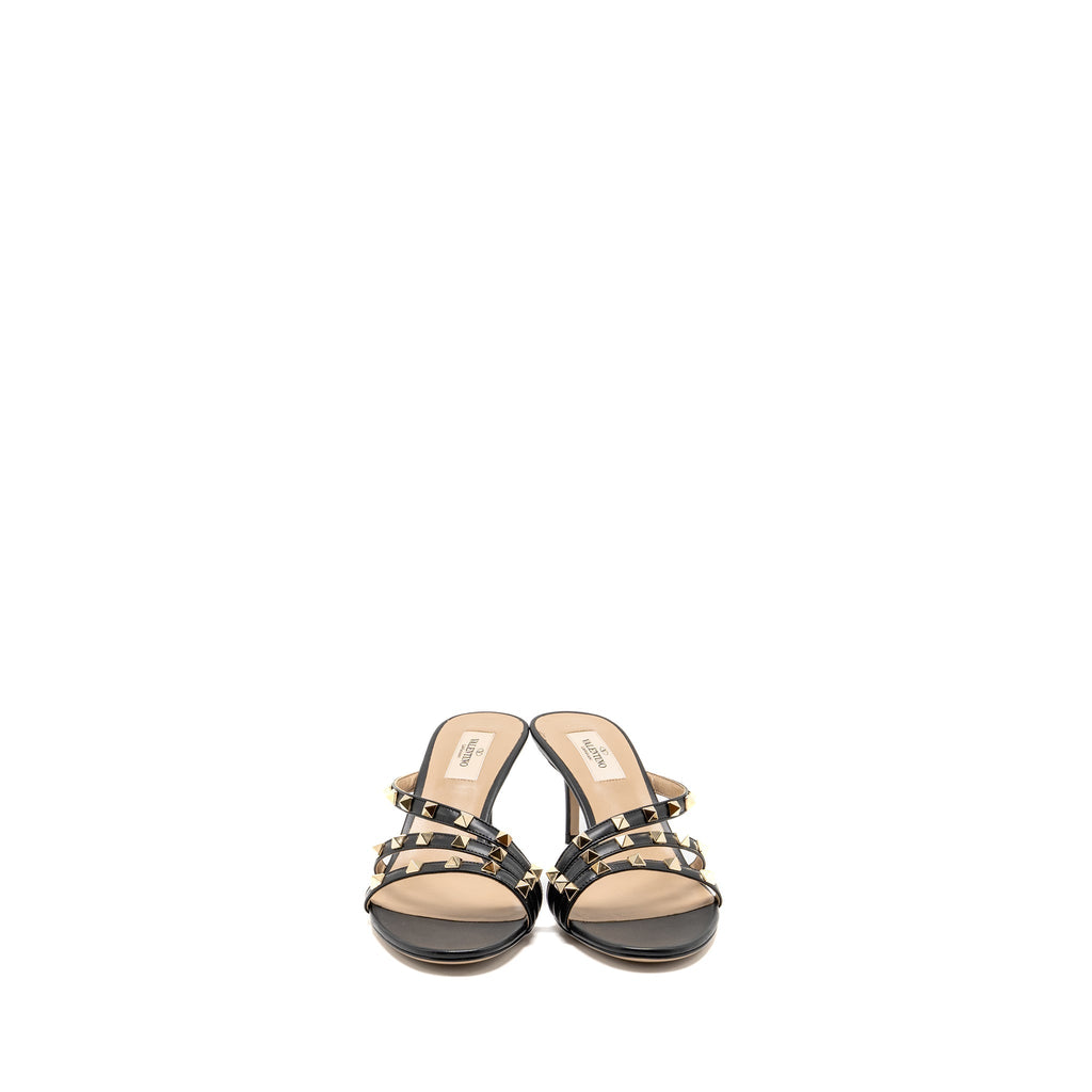 VALENTINO GARAVANI ROCKSTUD HEELS SANDALS LEATHER BLACK LGHW