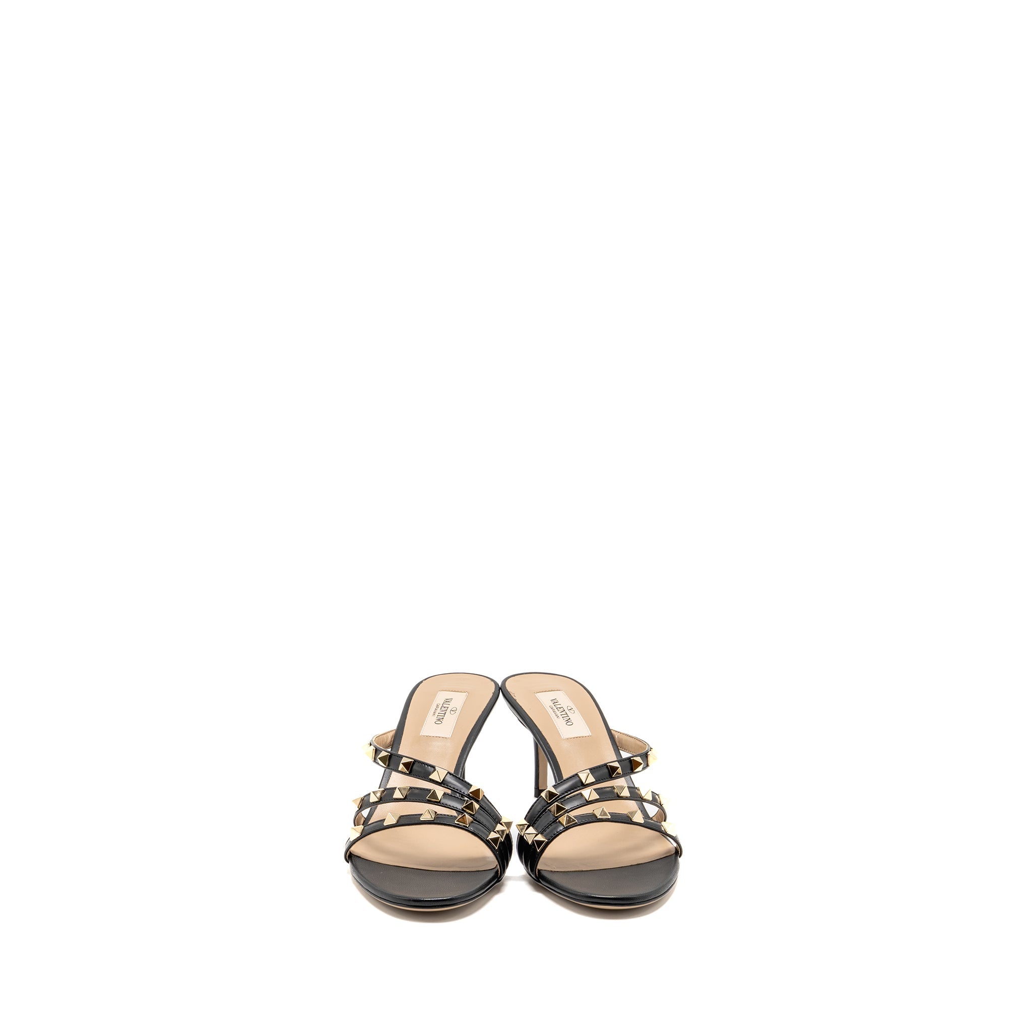 VALENTINO GARAVANI ROCKSTUD HEELS SANDALS LEATHER BLACK LGHW