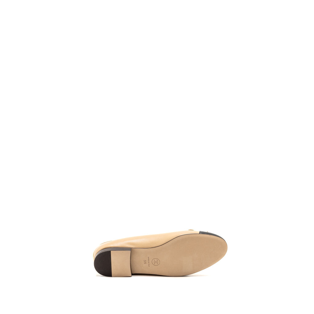 CHANEL BALLERINAS FLAT SHOES LAMBSKIN BEIGE/BLACK