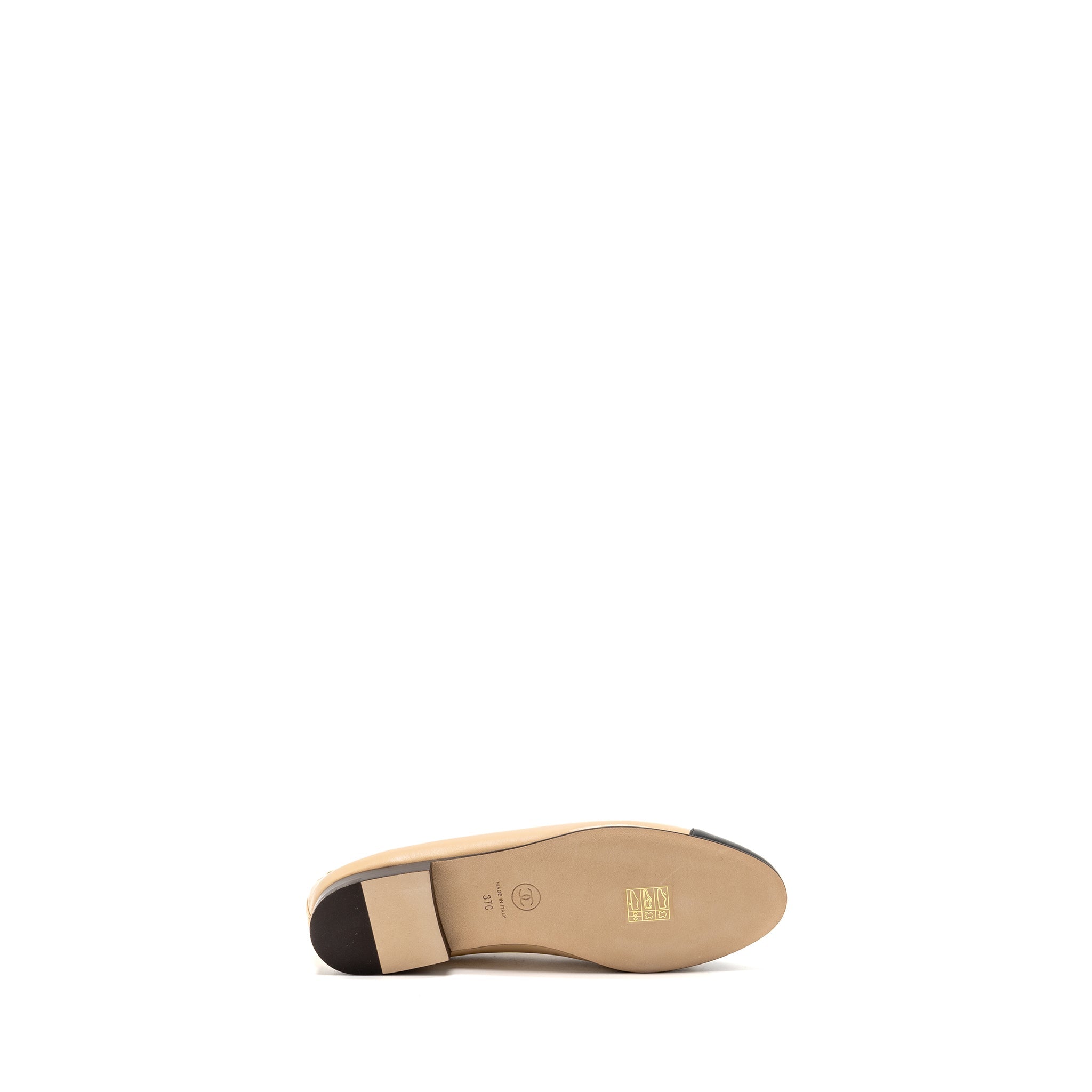 CHANEL BALLERINAS FLAT SHOES LAMBSKIN BEIGE/BLACK