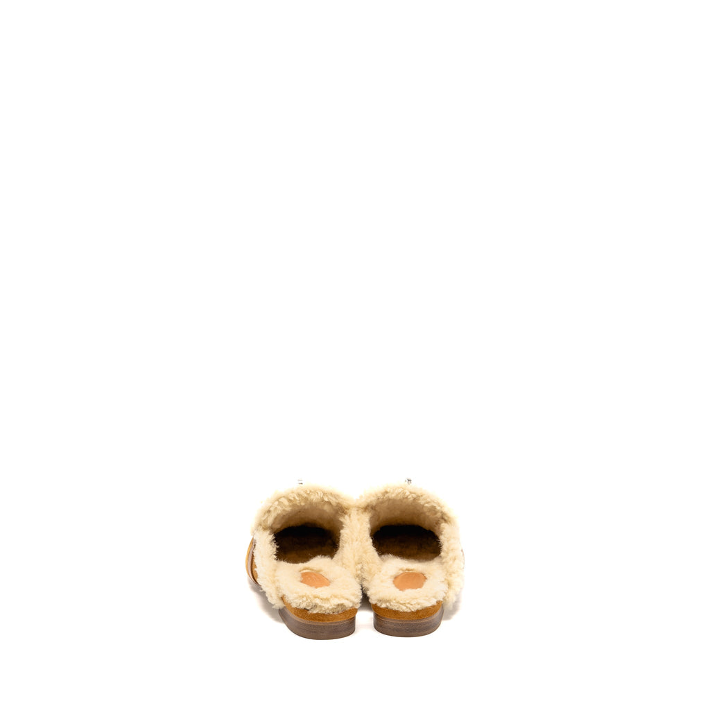 HERMES OZ MULE SUEDE GOATSKIN SHEARLING NATUREL SHW