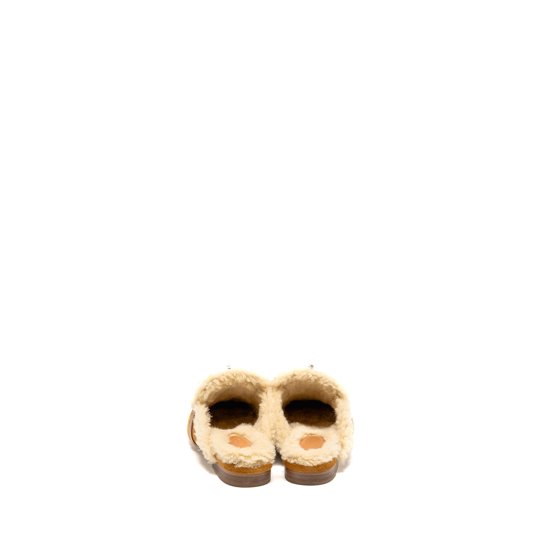 HERMES OZ MULE SUEDE GOATSKIN SHEARLING NATUREL SHW