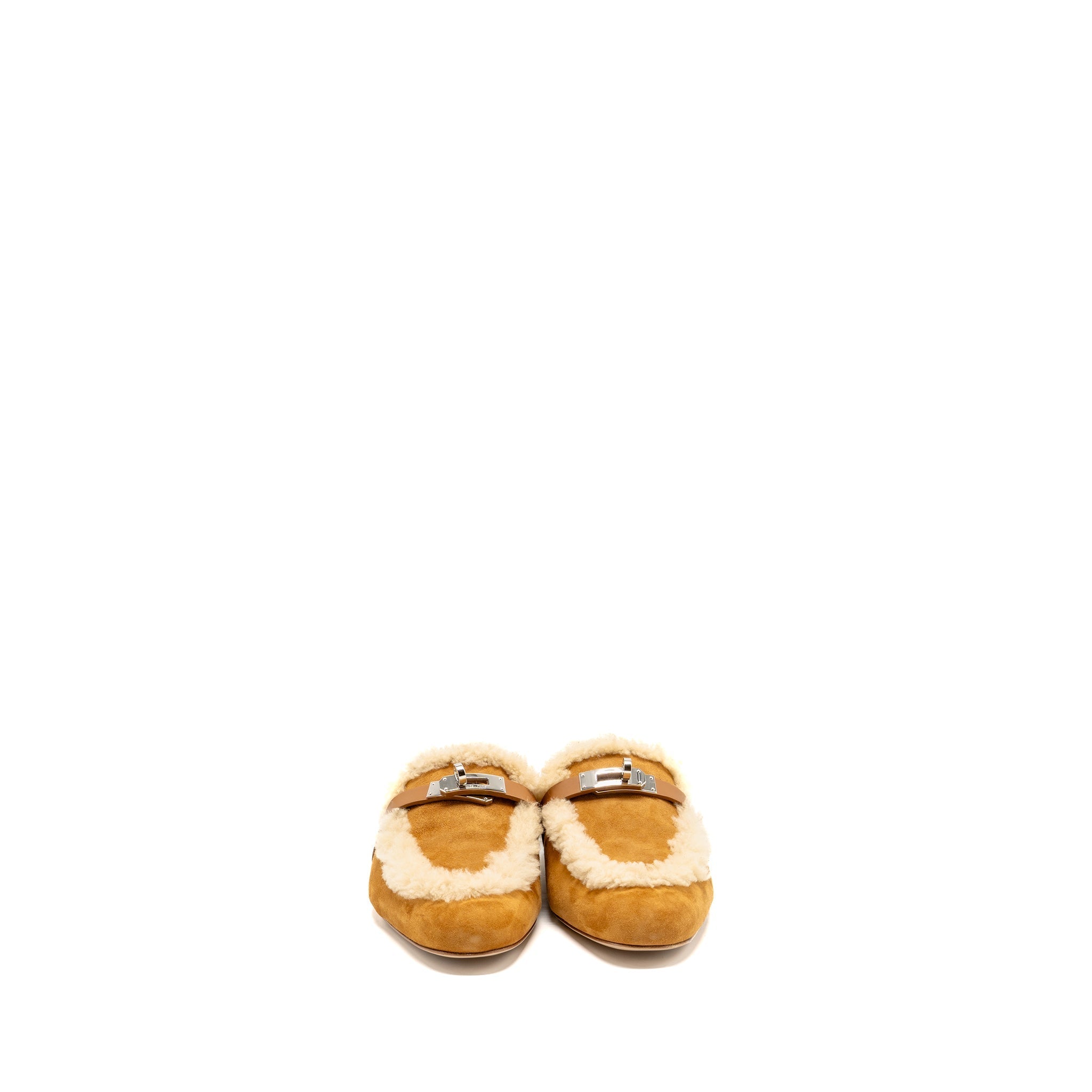 HERMES OZ MULE SUEDE GOATSKIN SHEARLING NATUREL SHW