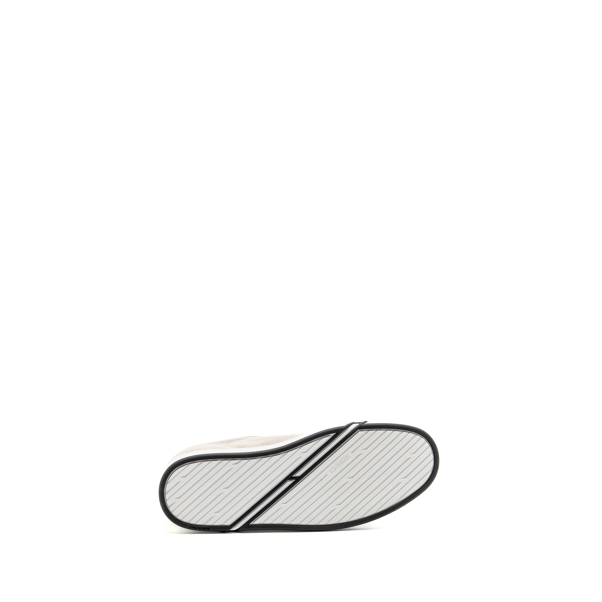 HERMES FEMME KID SNEAKER TOILE H / LEATHER PRUNOIR / BLANC
