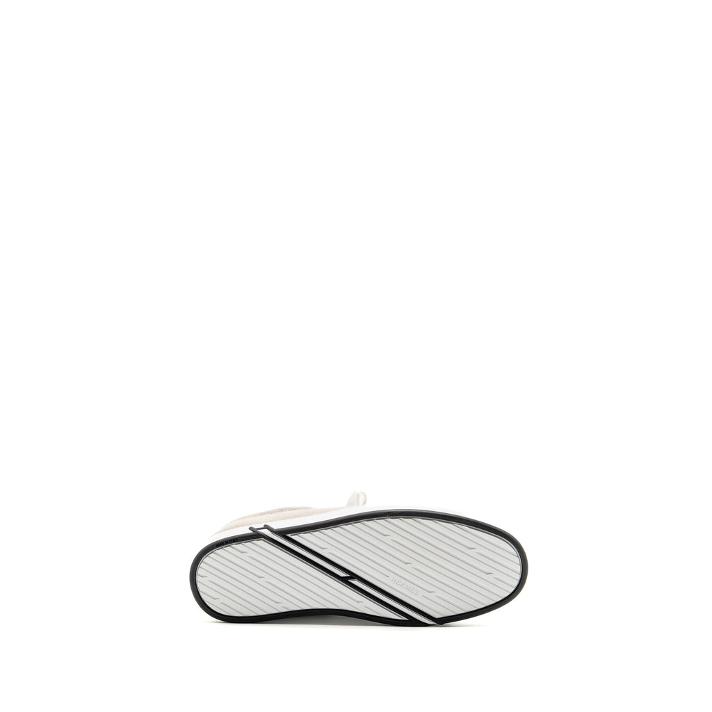 HERMES FEMME KID SNEAKER TOILE H / LEATHER PRUNOIR / BLANC