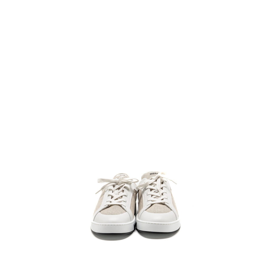 HERMES FEMME KID SNEAKER TOILE H / LEATHER PRUNOIR / BLANC
