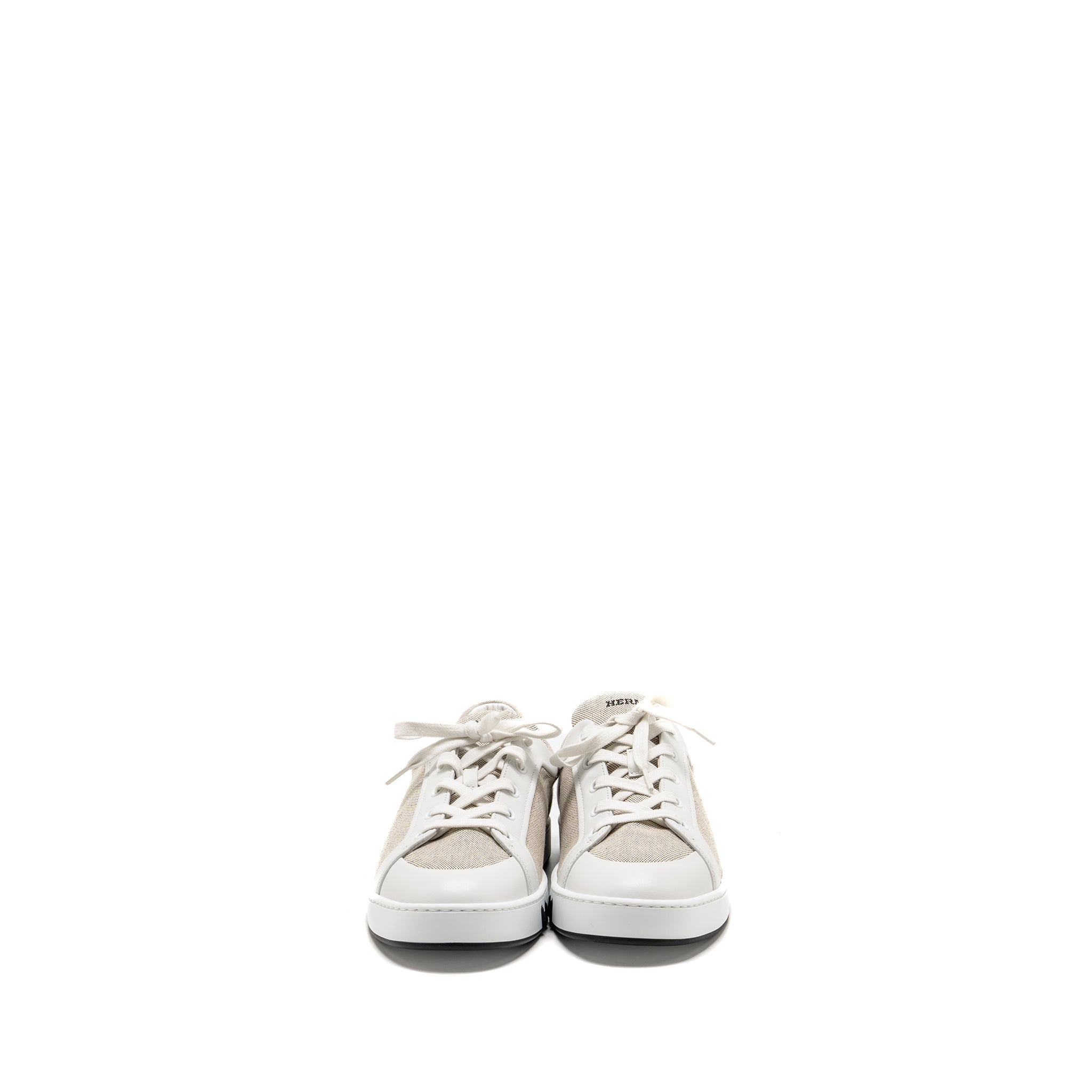 HERMES FEMME KID SNEAKER TOILE H / LEATHER PRUNOIR / BLANC