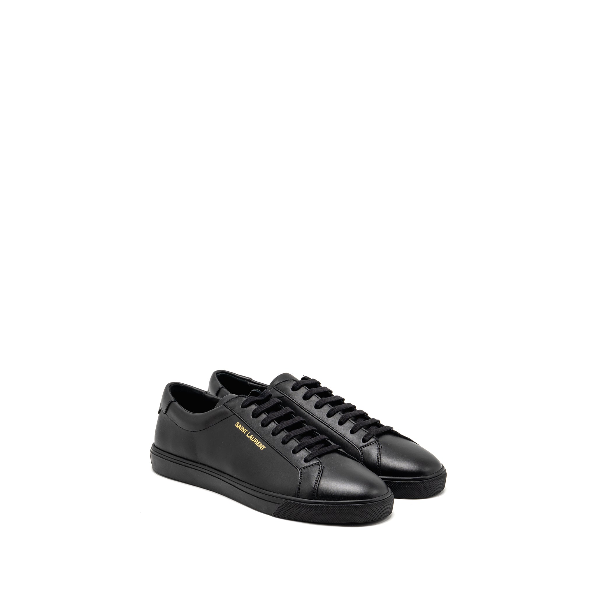SAINT LAURENT/YSL ANDY LOW TOP SNEAKERS LEATHER BLACK/GOLD