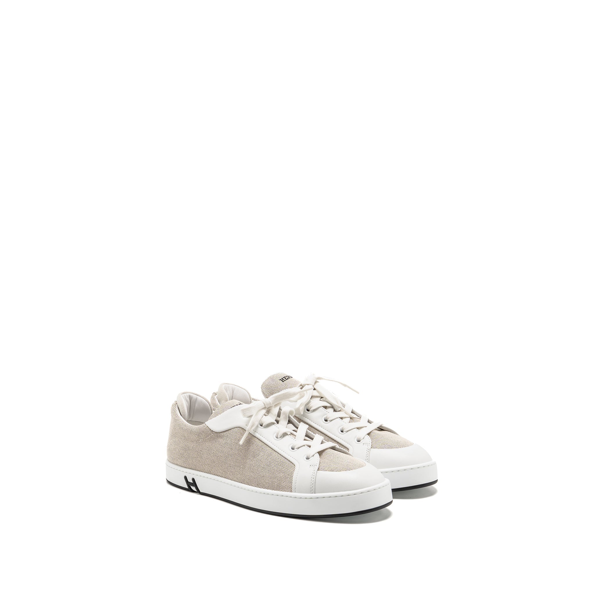 HERMES FEMME KID SNEAKER TOILE H / LEATHER PRUNOIR / BLANC
