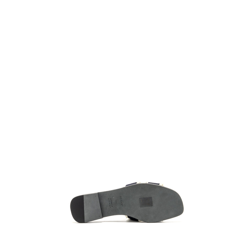 HERMES ORAN SANDAL DENIM/LAMBSKIN BLEU BRUT