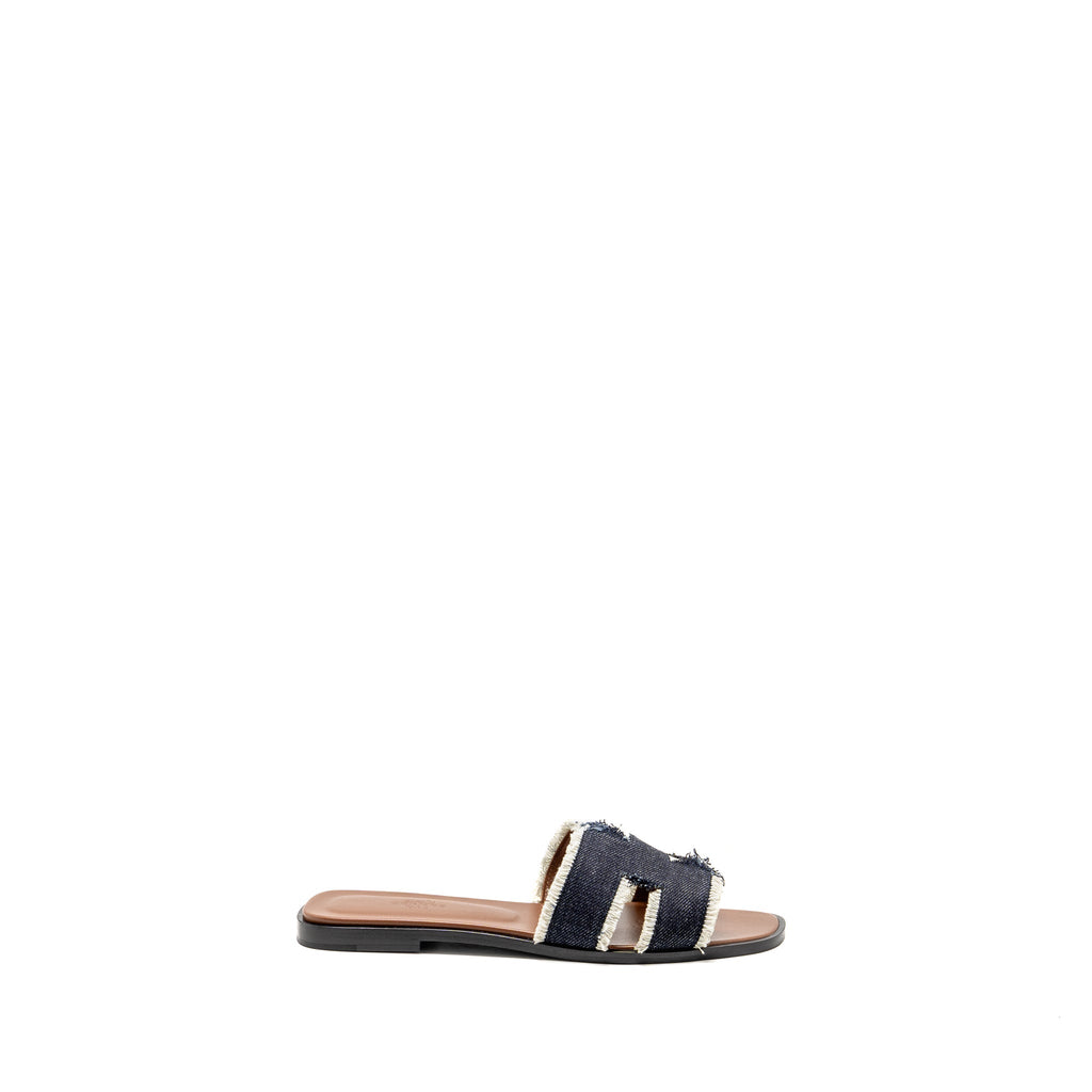 HERMES ORAN SANDAL DENIM/LAMBSKIN BLEU BRUT