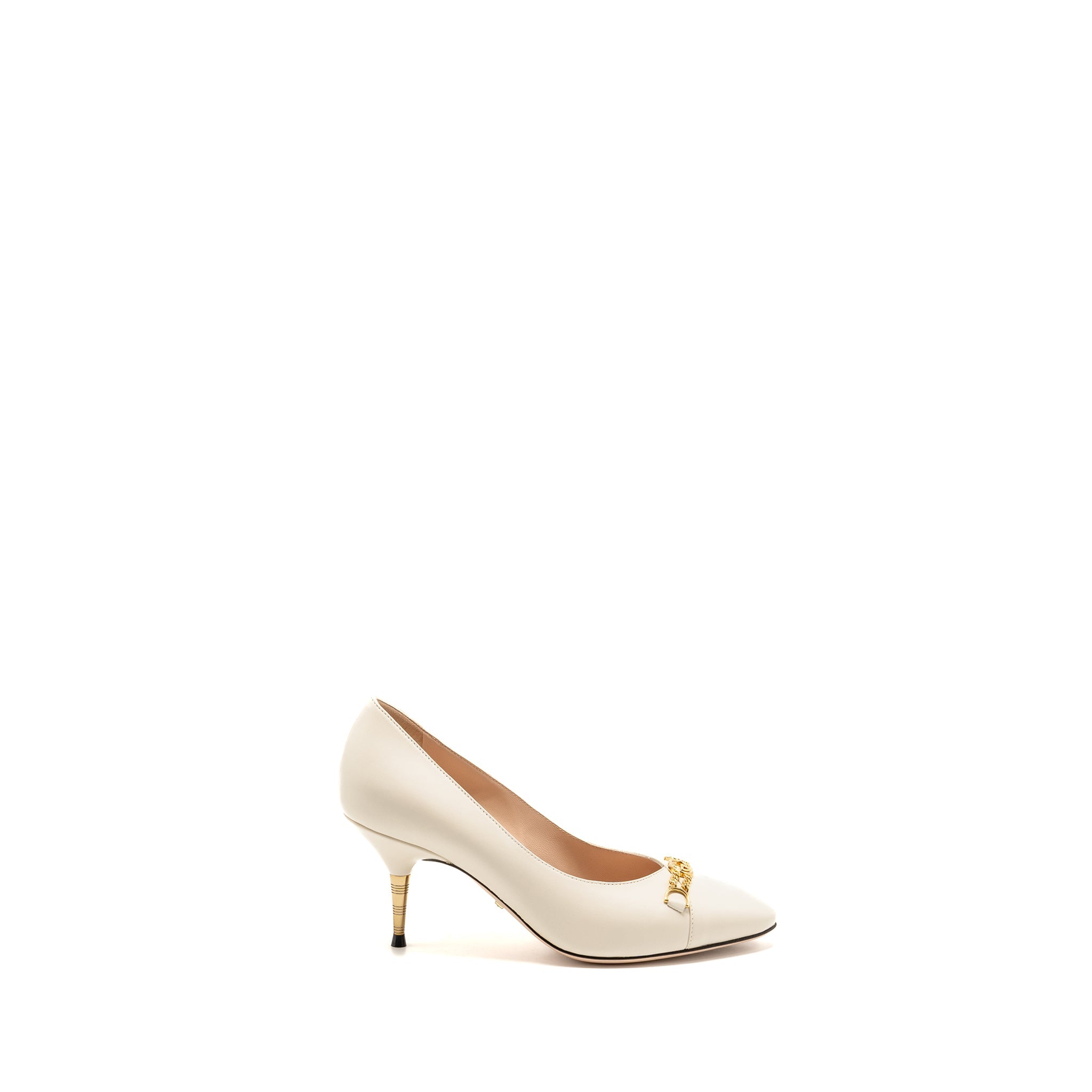 GUCCI INTERLOCKING G HORSEBIT DETAILED PUMPS LEATHER WHITE GHW