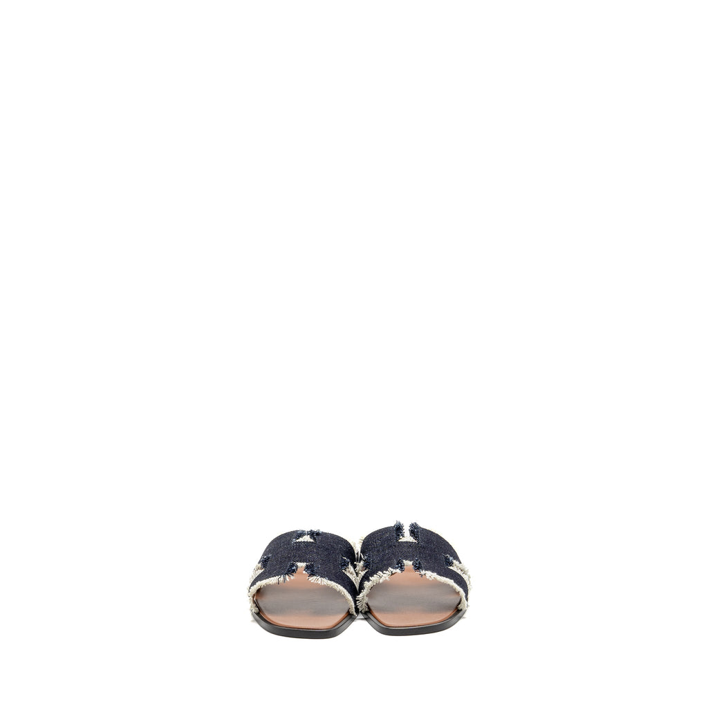 HERMES ORAN SANDAL DENIM/LAMBSKIN BLEU BRUT