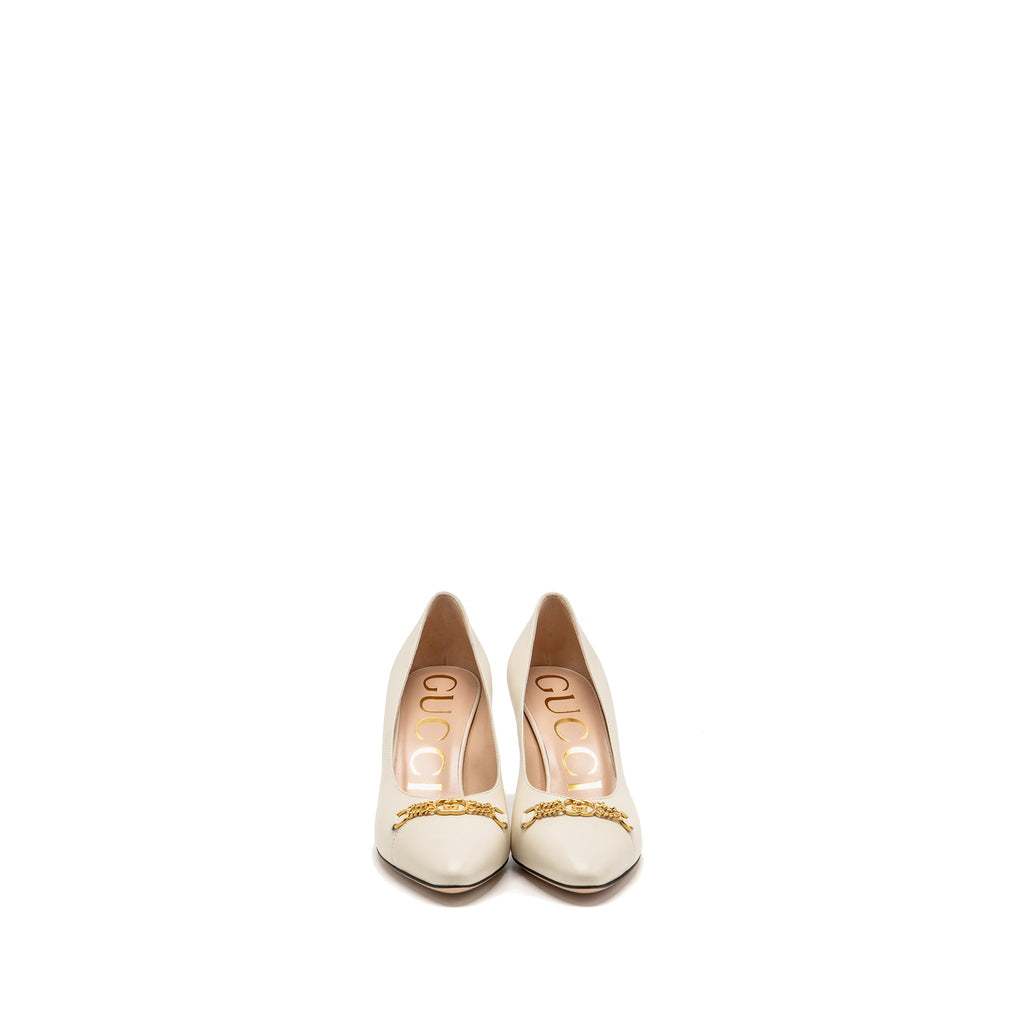 GUCCI INTERLOCKING G HORSEBIT DETAILED PUMPS LEATHER WHITE GHW