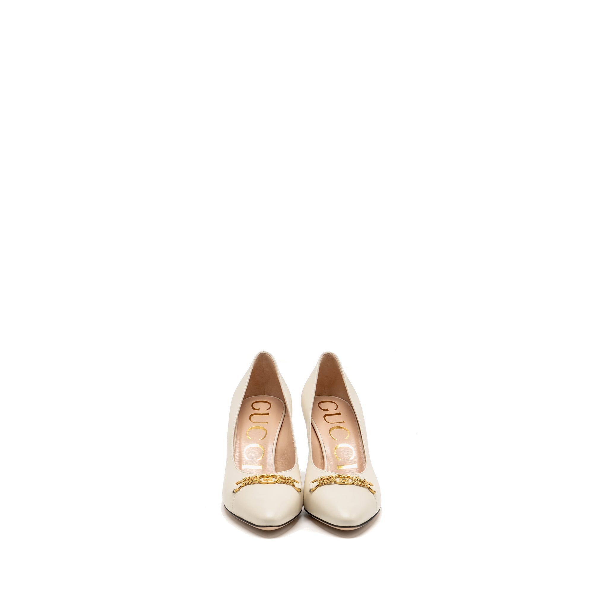 GUCCI INTERLOCKING G HORSEBIT DETAILED PUMPS LEATHER WHITE GHW