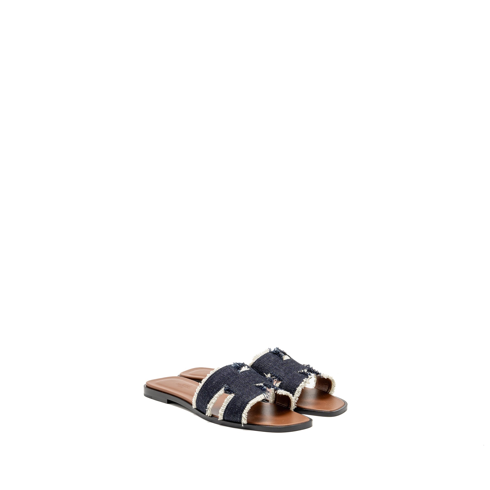 HERMES ORAN SANDAL DENIM/LAMBSKIN BLEU BRUT