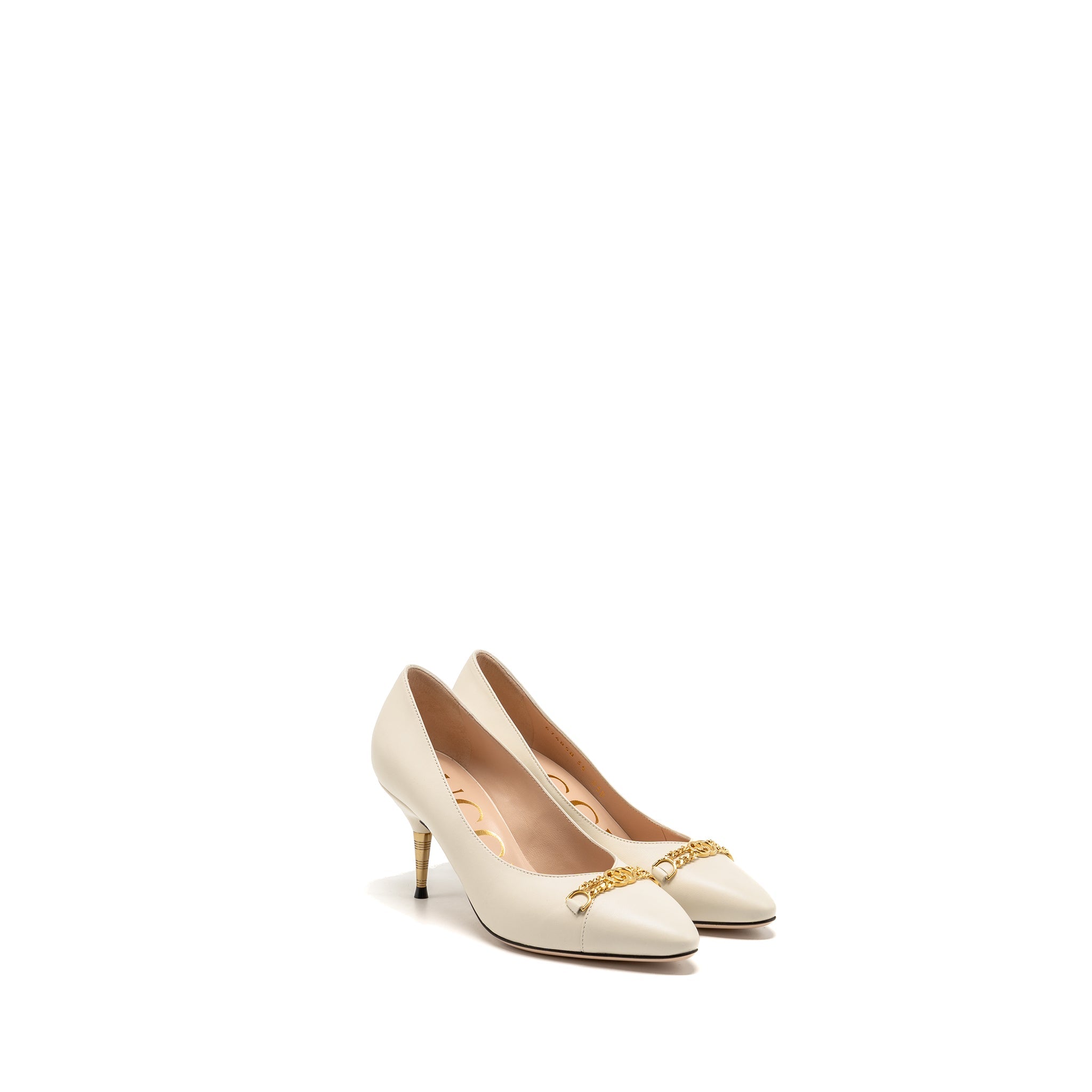 GUCCI INTERLOCKING G HORSEBIT DETAILED PUMPS LEATHER WHITE GHW