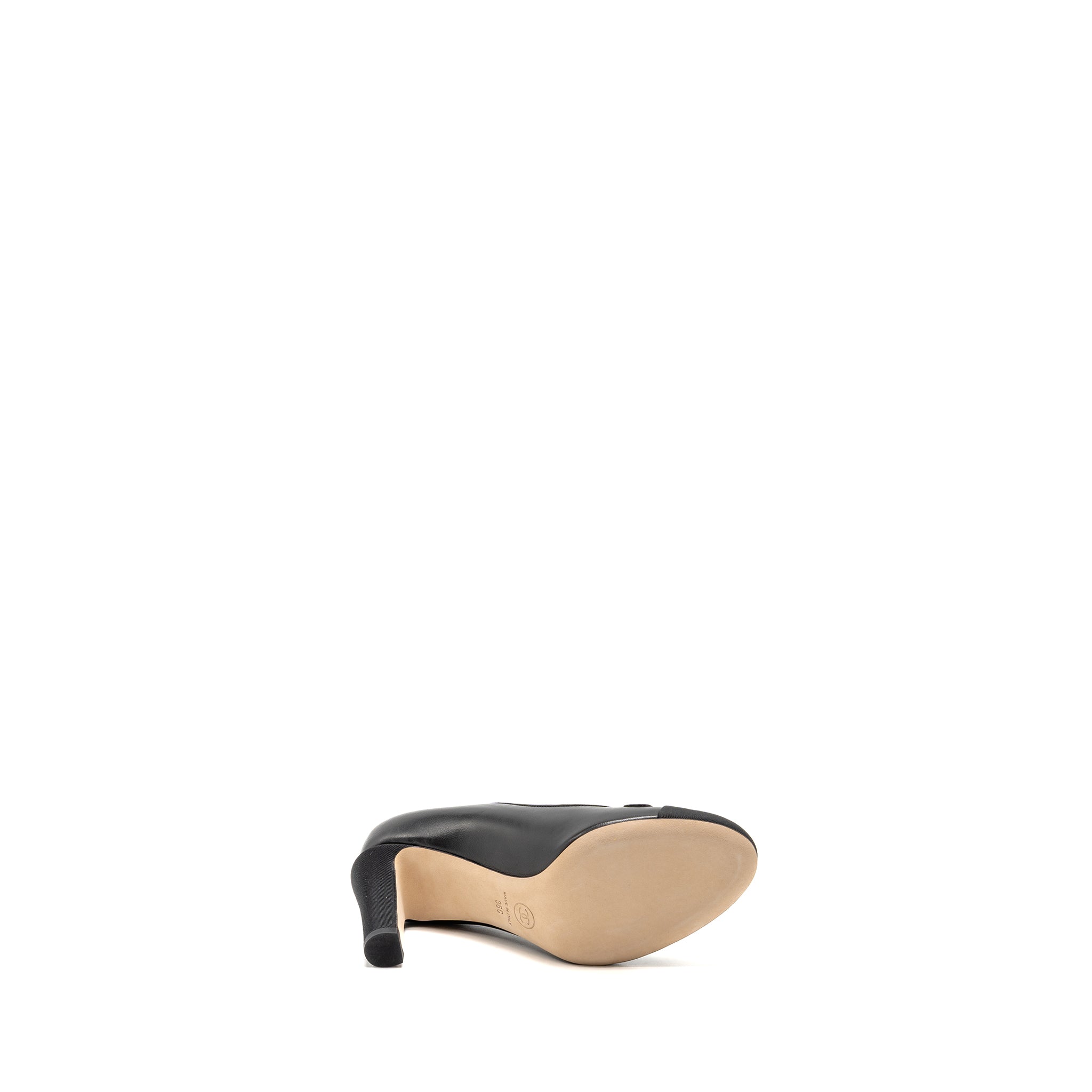 CHANEL CC PEARL PUMPS LEATHER/GROSGRAIN BLACK