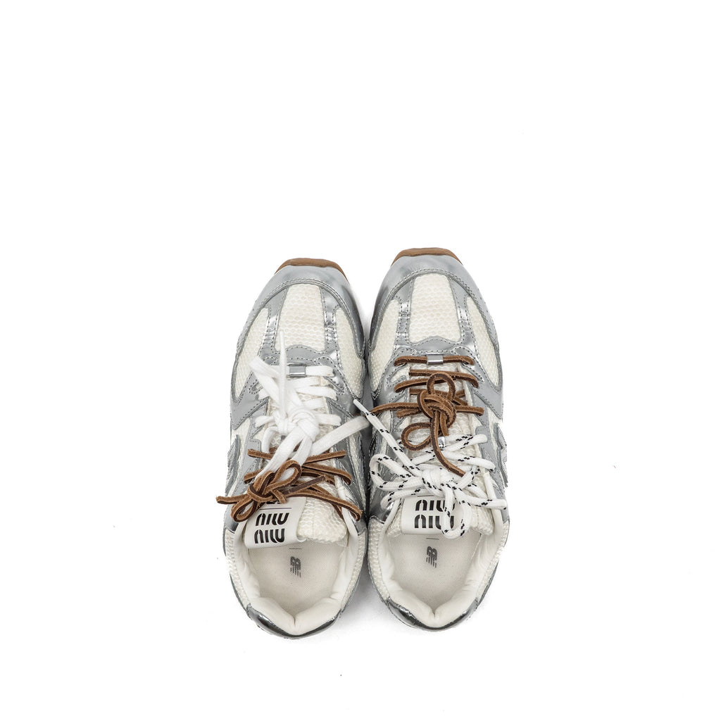 MIU MIU X NEW BALANCE SL SNEAKERS METALLIC LEATHER/MESH SILVER/WHITE