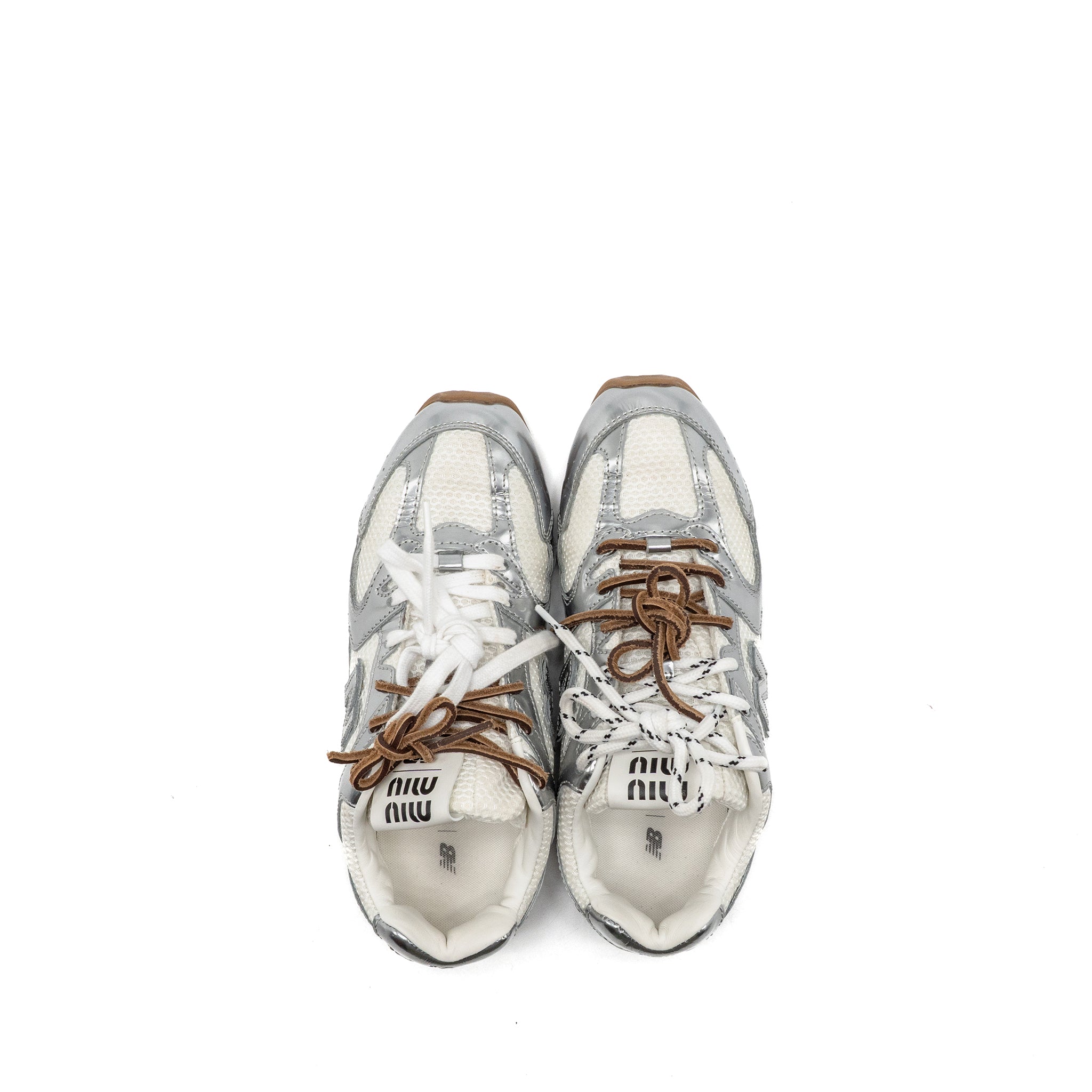 MIU MIU X NEW BALANCE SL SNEAKERS METALLIC LEATHER/MESH SILVER/WHITE