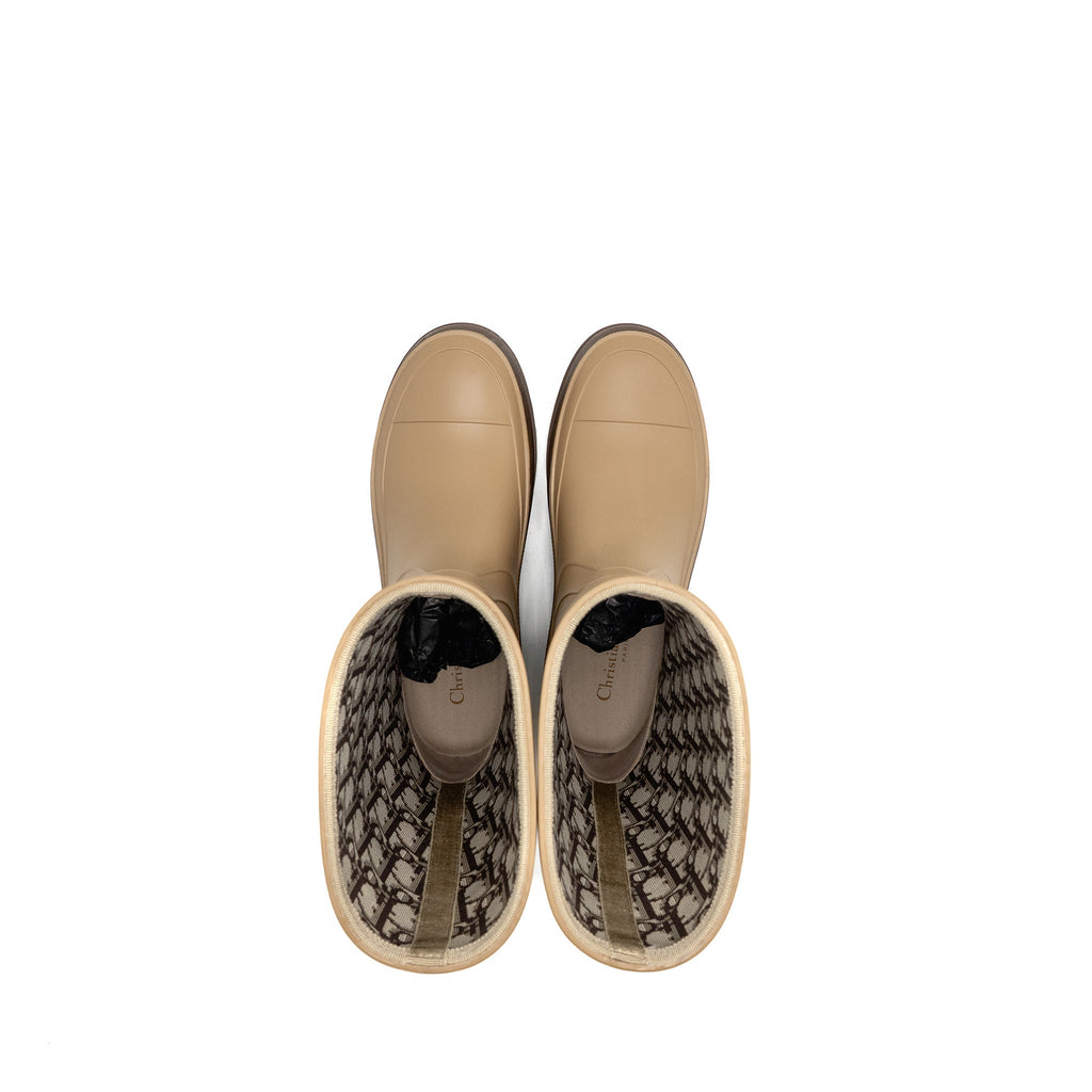 DIOR DIORUNION RUBBER RAIN BOOTS BEIGE/BROWN