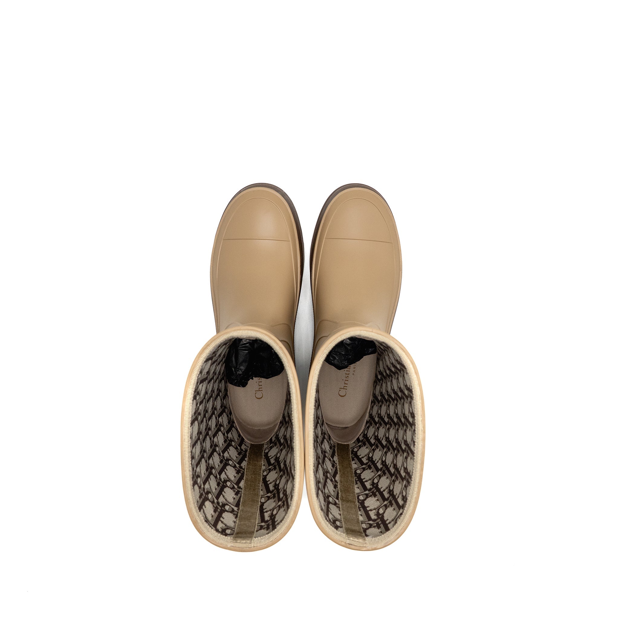 DIOR DIORUNION RUBBER RAIN BOOTS BEIGE/BROWN