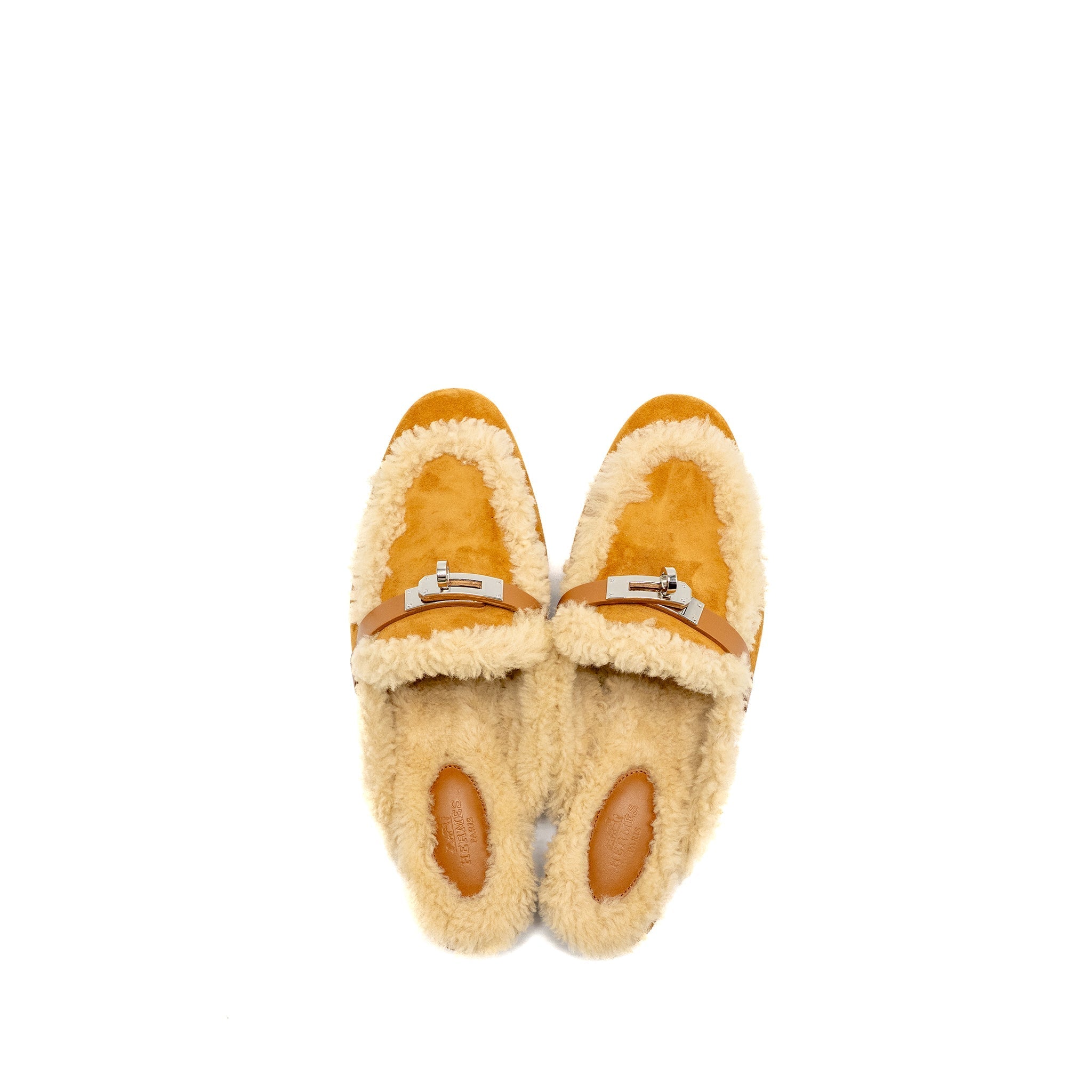 HERMES OZ MULE SUEDE GOATSKIN SHEARLING NATUREL SHW