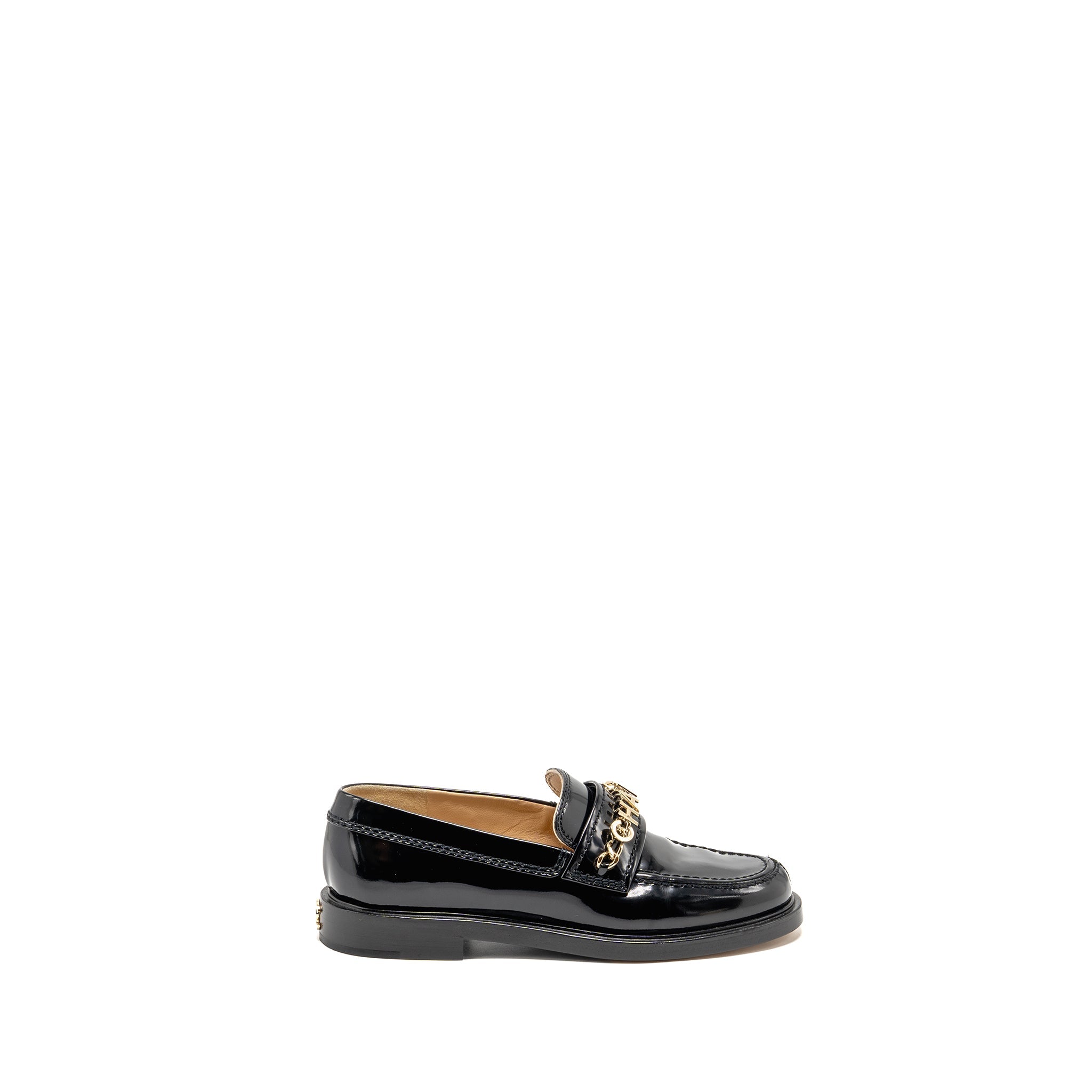 CHANEL LETTER LOAFER SHINY CALFSKIN BLACK LGHW