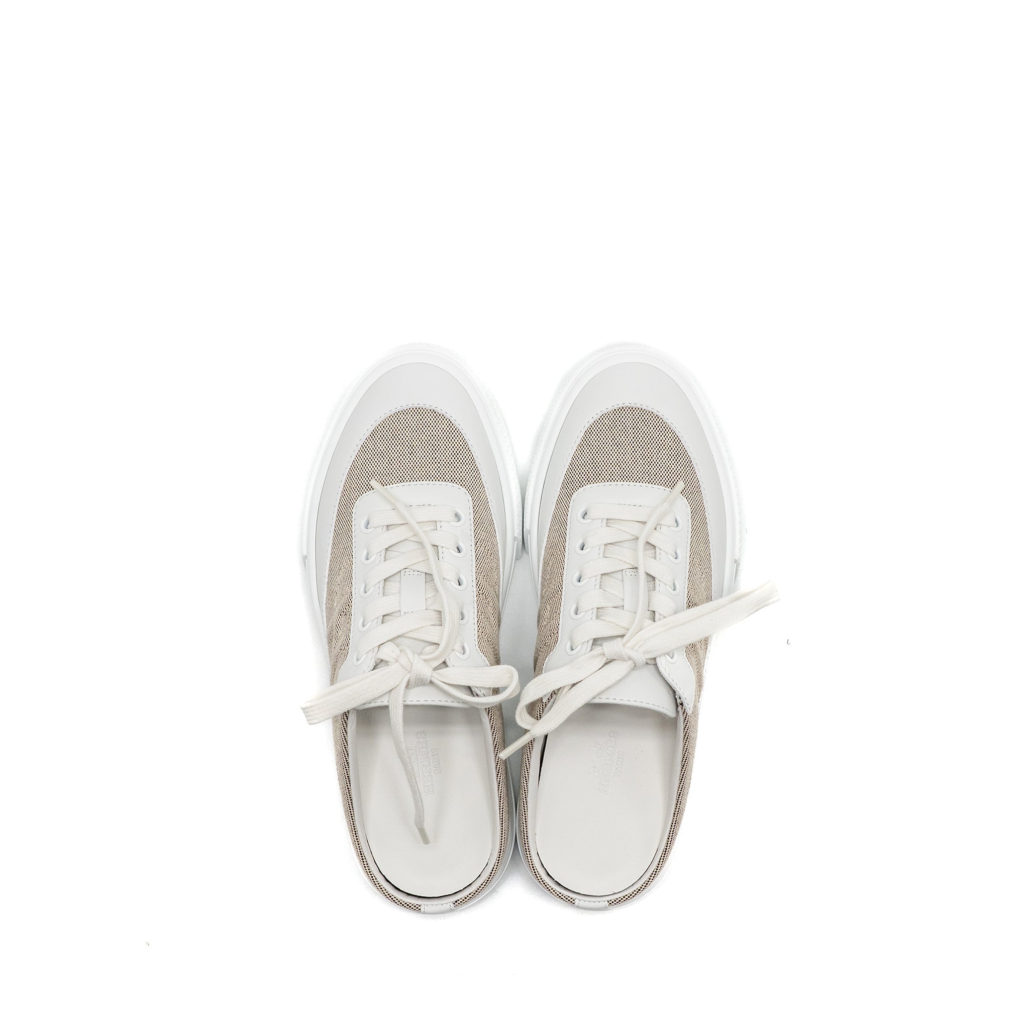 HERMES KEEP SNEAKER H CANVAS/CALFSKIN PRUNOIR/BLANC