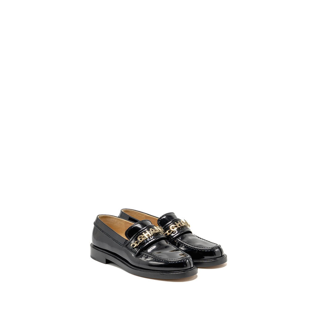 CHANEL LETTER LOAFER SHINY CALFSKIN BLACK LGHW