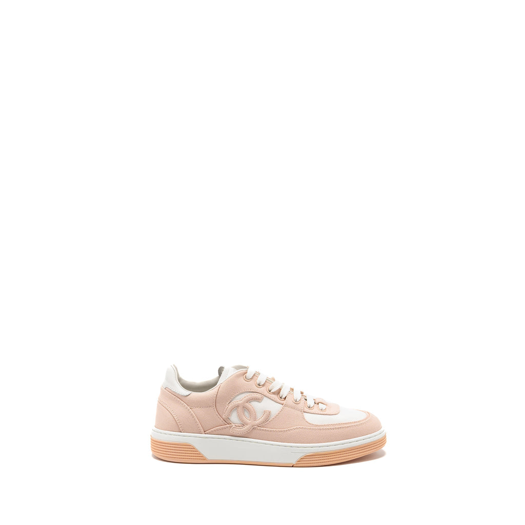 CHANEL CC LOGO SNEAKERS COTTON LIGHT PINK/WHITE