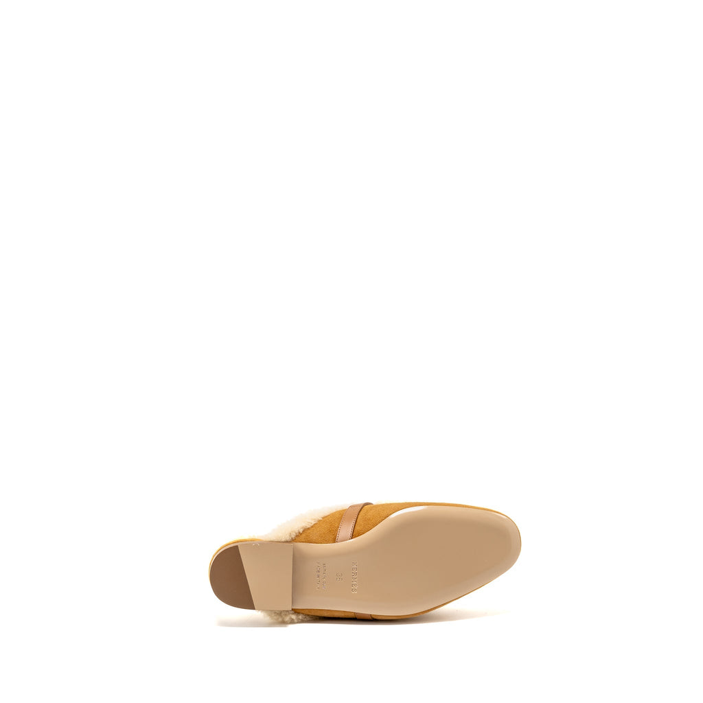 HERMES OZ MULE SUEDE GOATSKIN SHEARLING NATUREL SHW