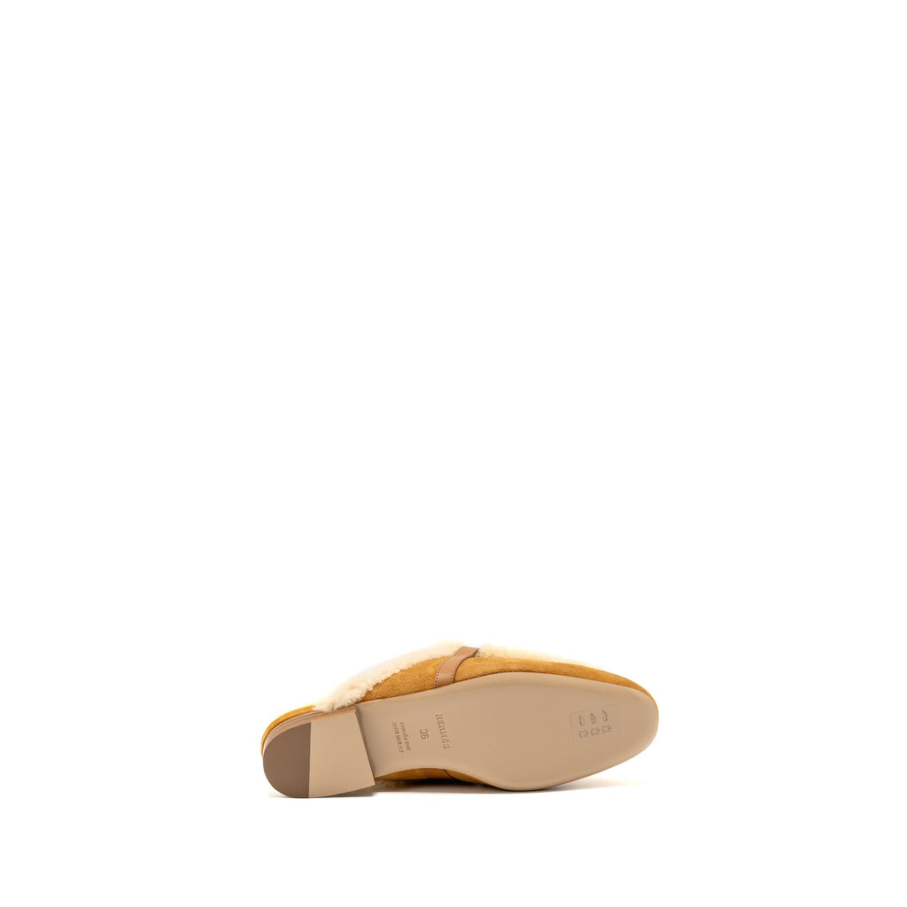 HERMES OZ MULE SUEDE GOATSKIN SHEARLING NATUREL SHW