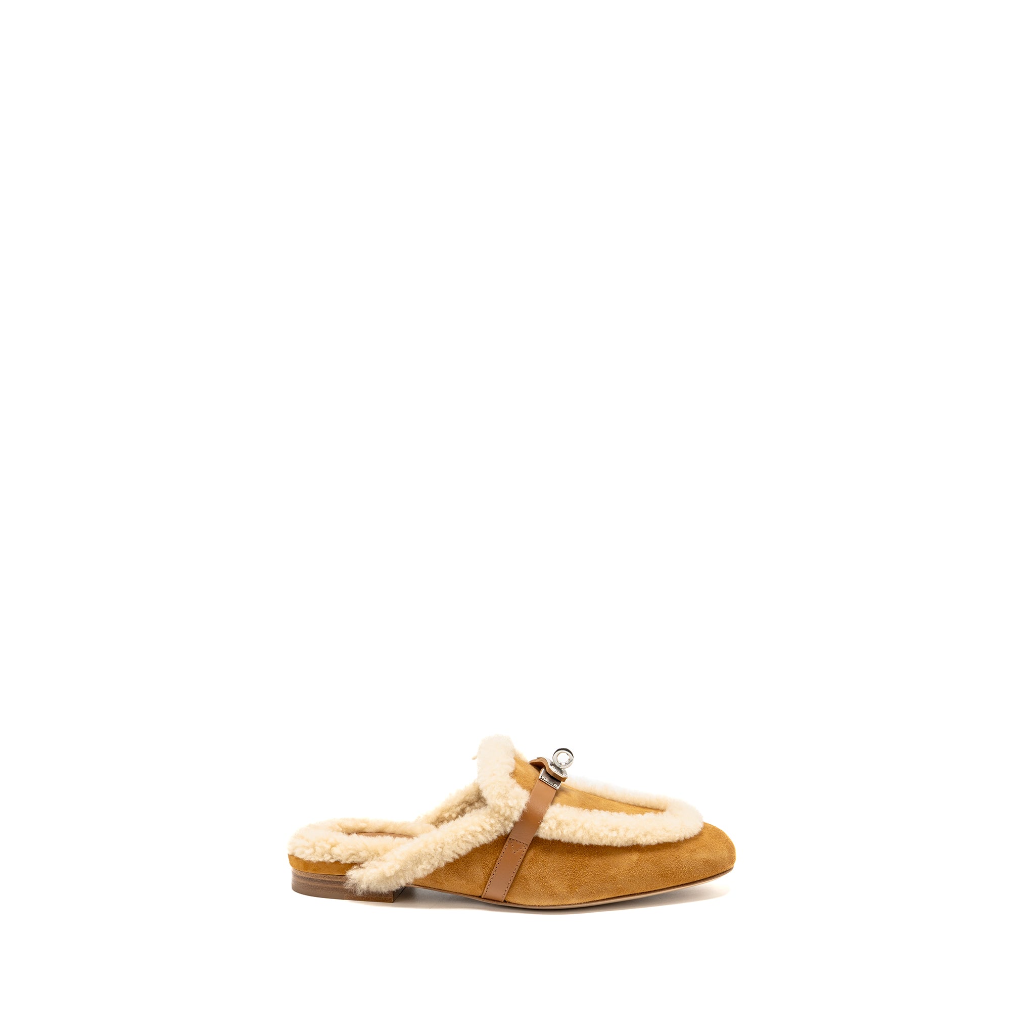 HERMES OZ MULE SUEDE GOATSKIN SHEARLING NATUREL SHW