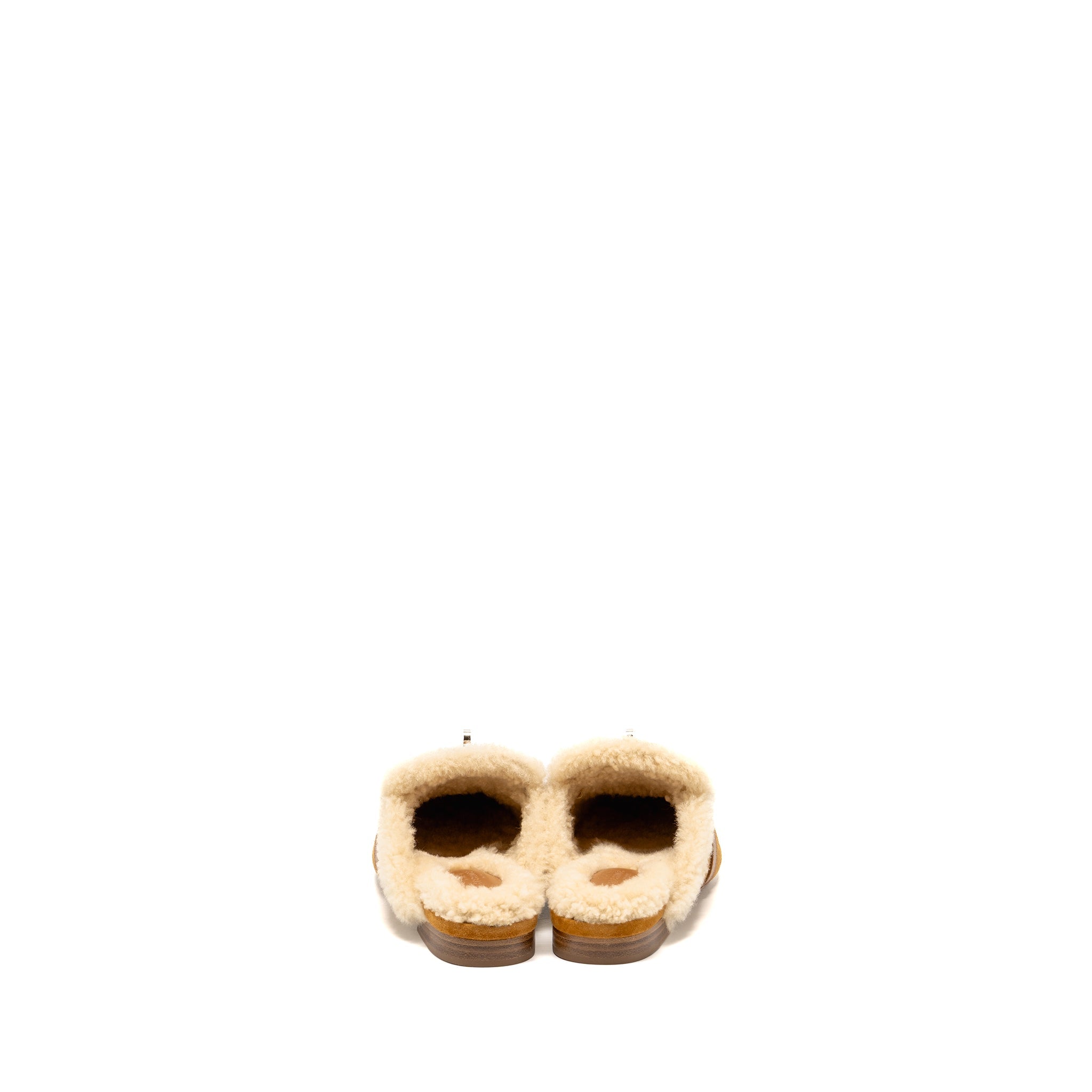 HERMES OZ MULE SUEDE GOATSKIN SHEARLING NATUREL SHW