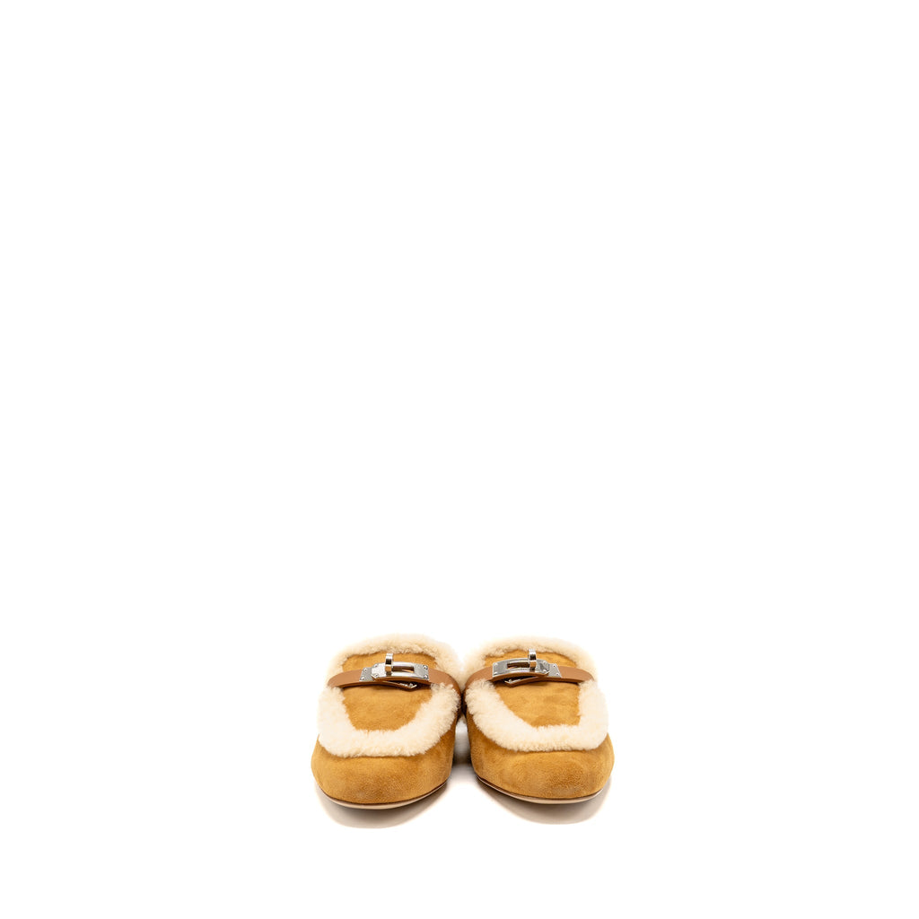 HERMES OZ MULE SUEDE GOATSKIN SHEARLING NATUREL SHW