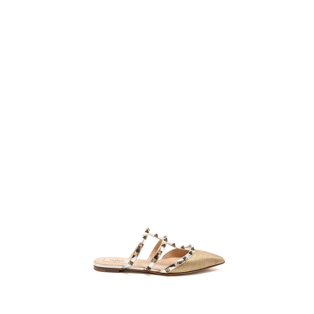 VALENTINO GARAVANI ROCKSTUD SLIPPERS CALFSKIN GOLD