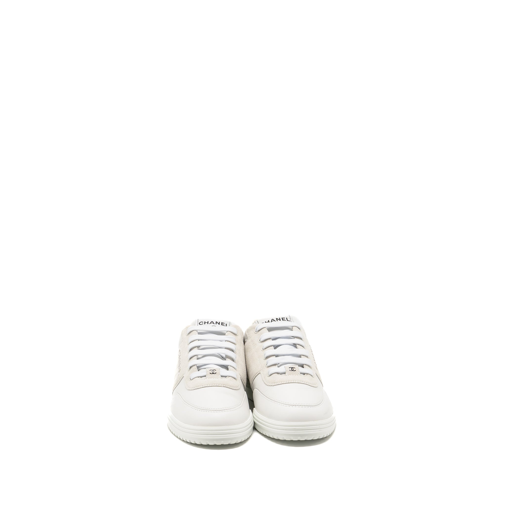 CHANEL LETTER LOGO SNEAKERS CALFSKIN/SUEDE WHITE