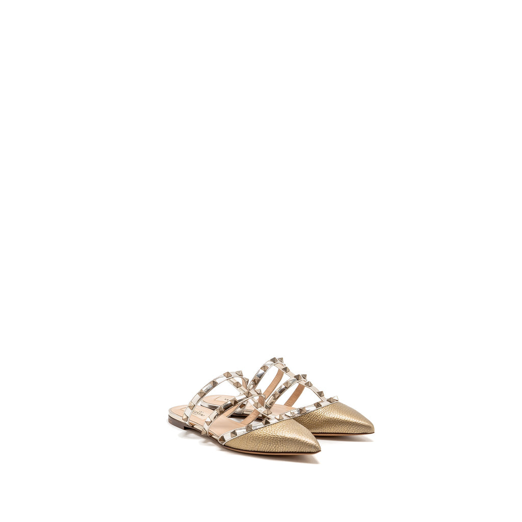 VALENTINO GARAVANI ROCKSTUD SLIPPERS CALFSKIN GOLD